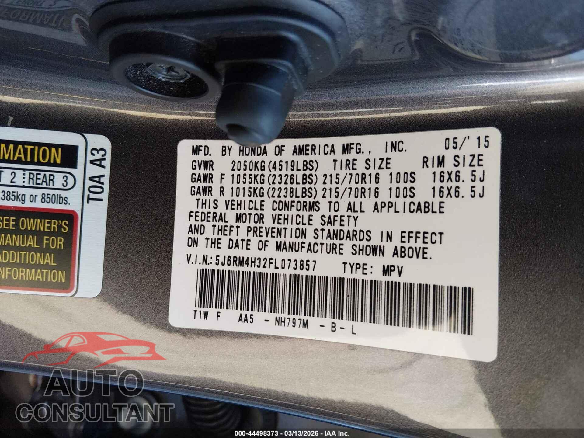HONDA CR-V 2015 - 5J6RM4H32FL073857
