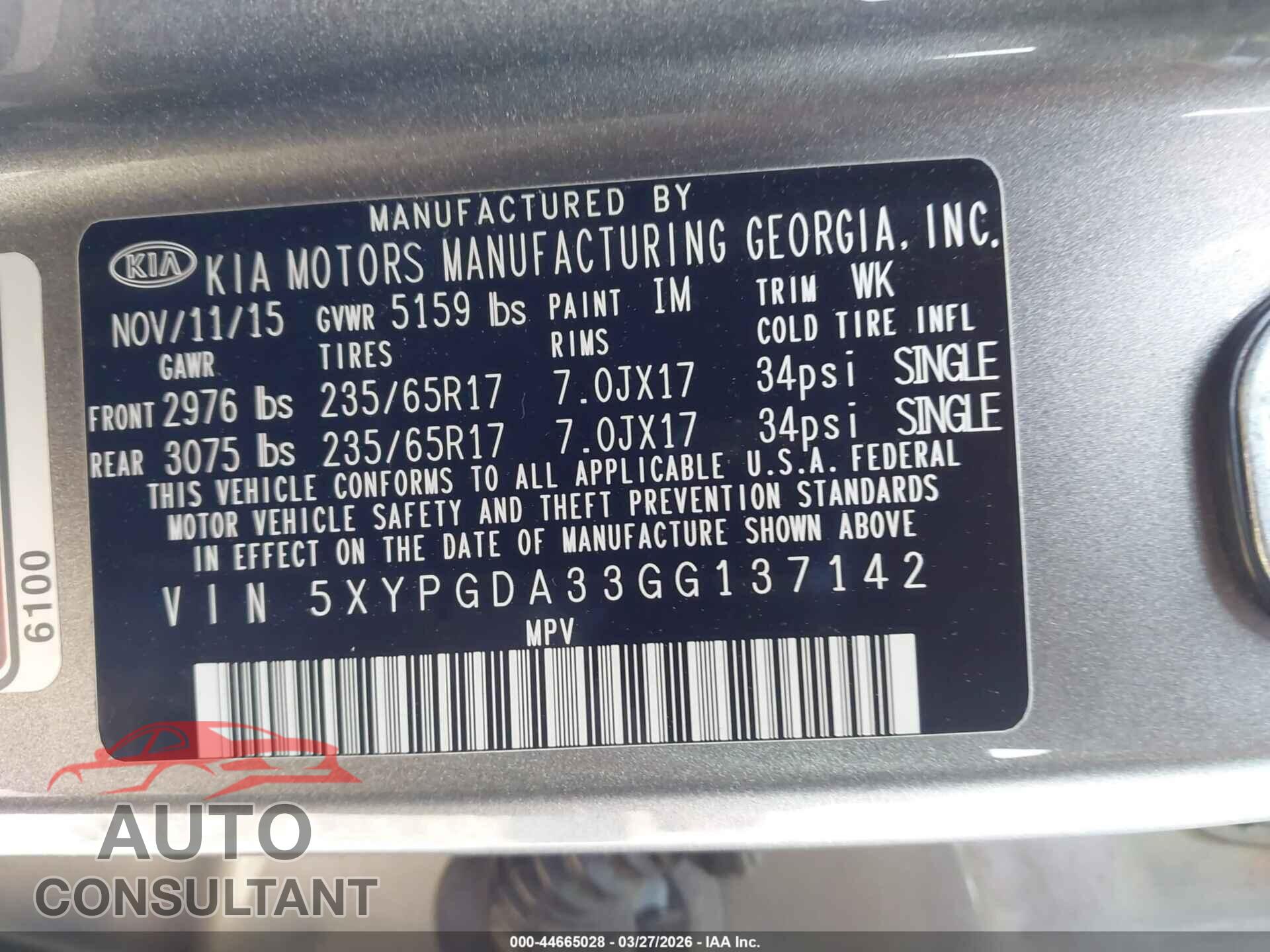 KIA SORENTO 2016 - 5XYPGDA33GG137142