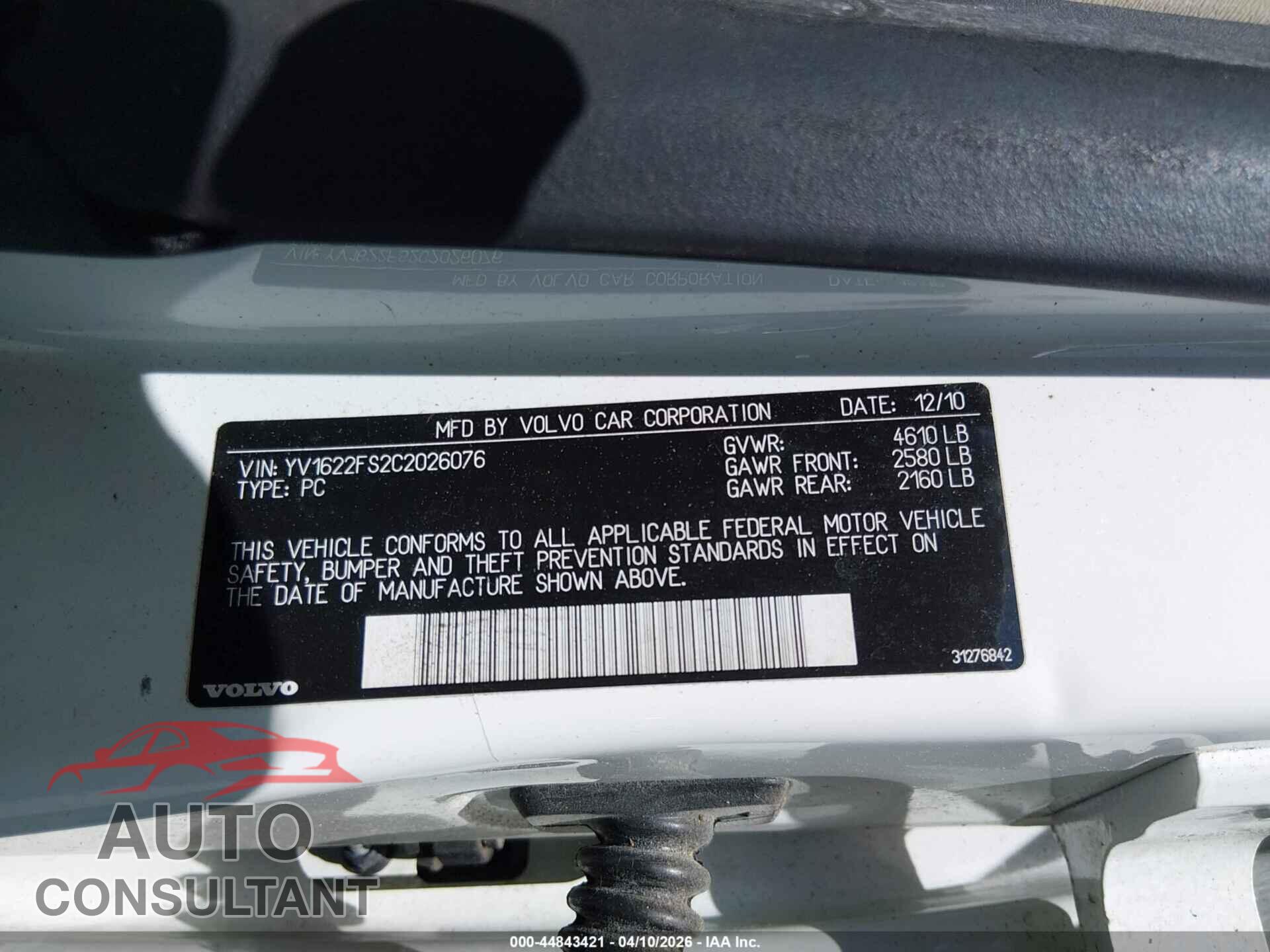 VOLVO S60 2012 - YV1622FS2C2026076