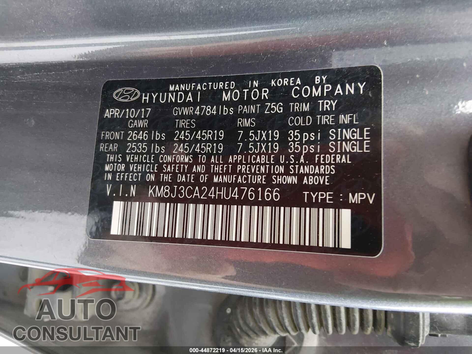 HYUNDAI TUCSON 2017 - KM8J3CA24HU476166