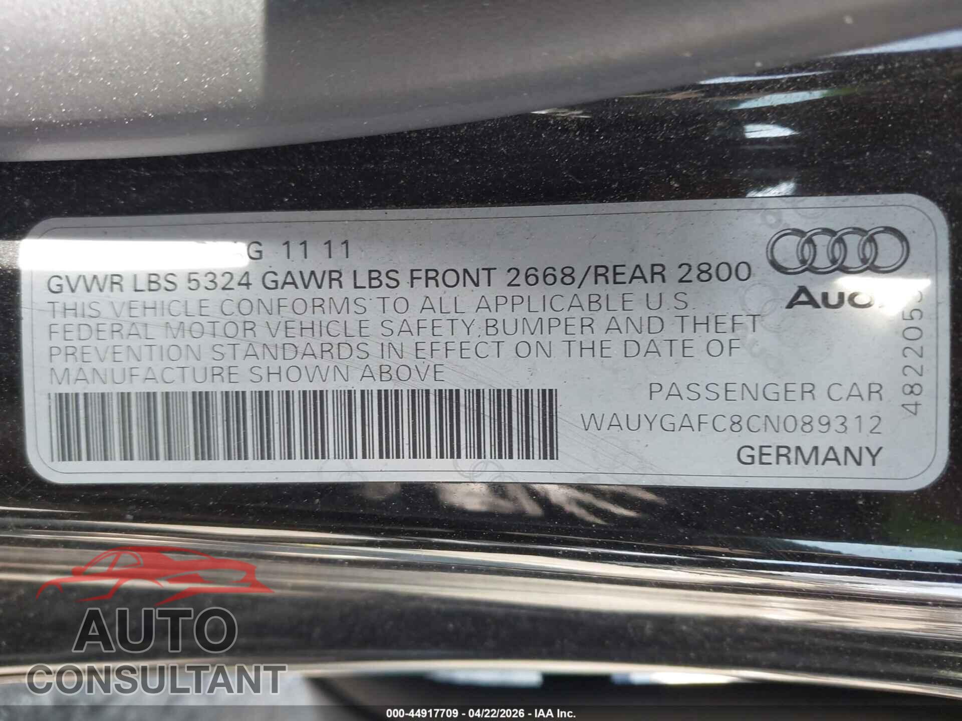 AUDI A7 2012 - WAUYGAFC8CN089312