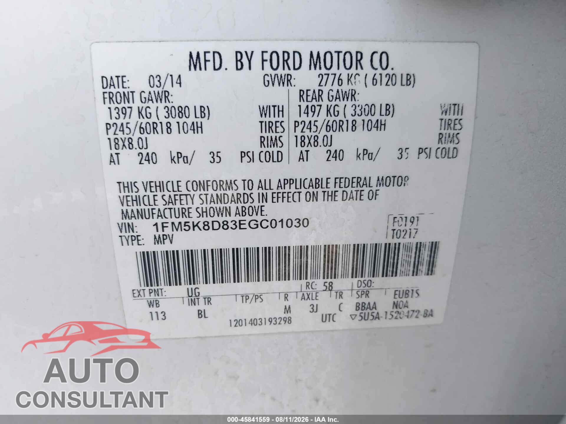 FORD EXPLORER 2014 - 1FM5K8D83EGC01030