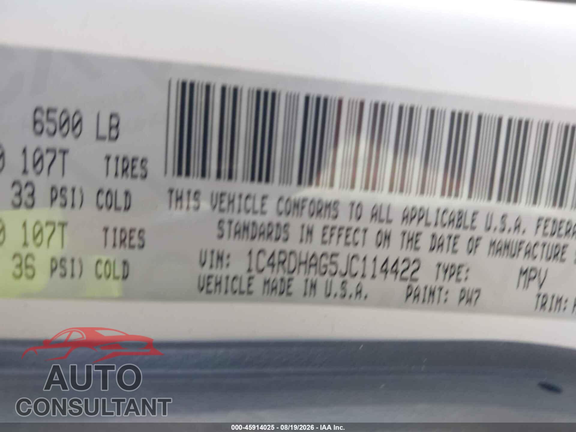 DODGE DURANGO 2018 - 1C4RDHAG5JC114422