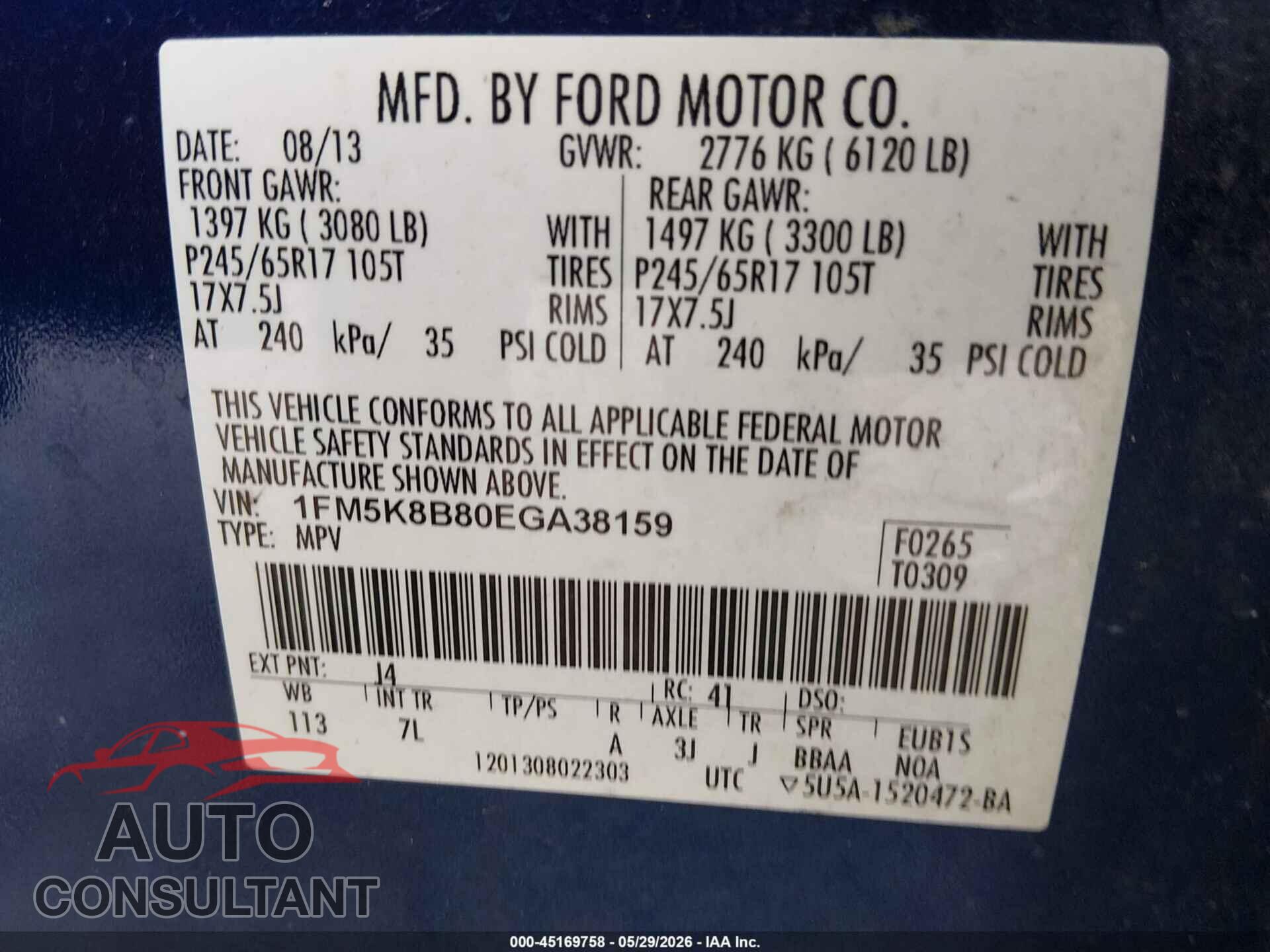 FORD EXPLORER 2014 - 1FM5K8B80EGA38159