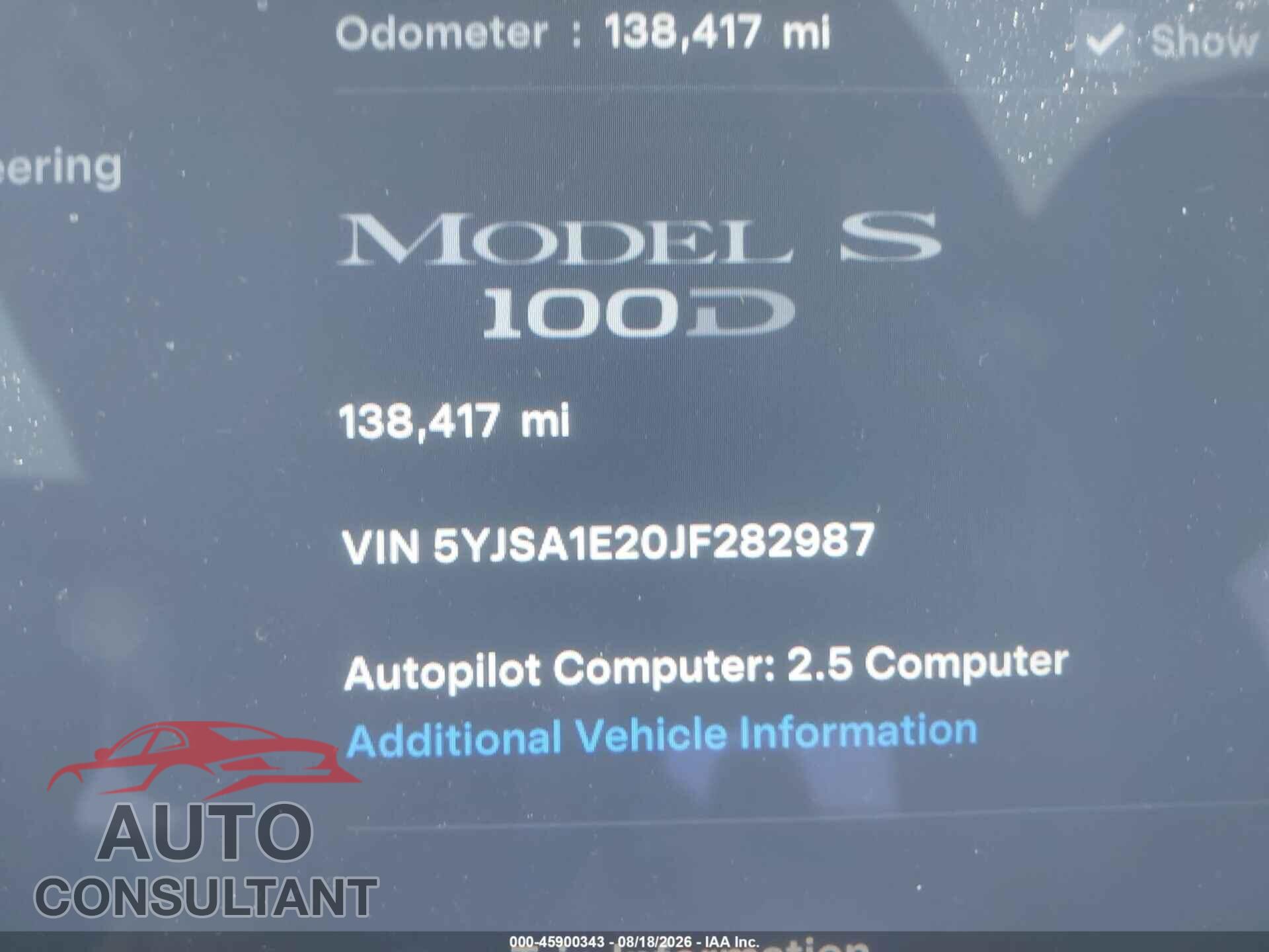 TESLA MODEL S 2018 - 5YJSA1E20JF282987
