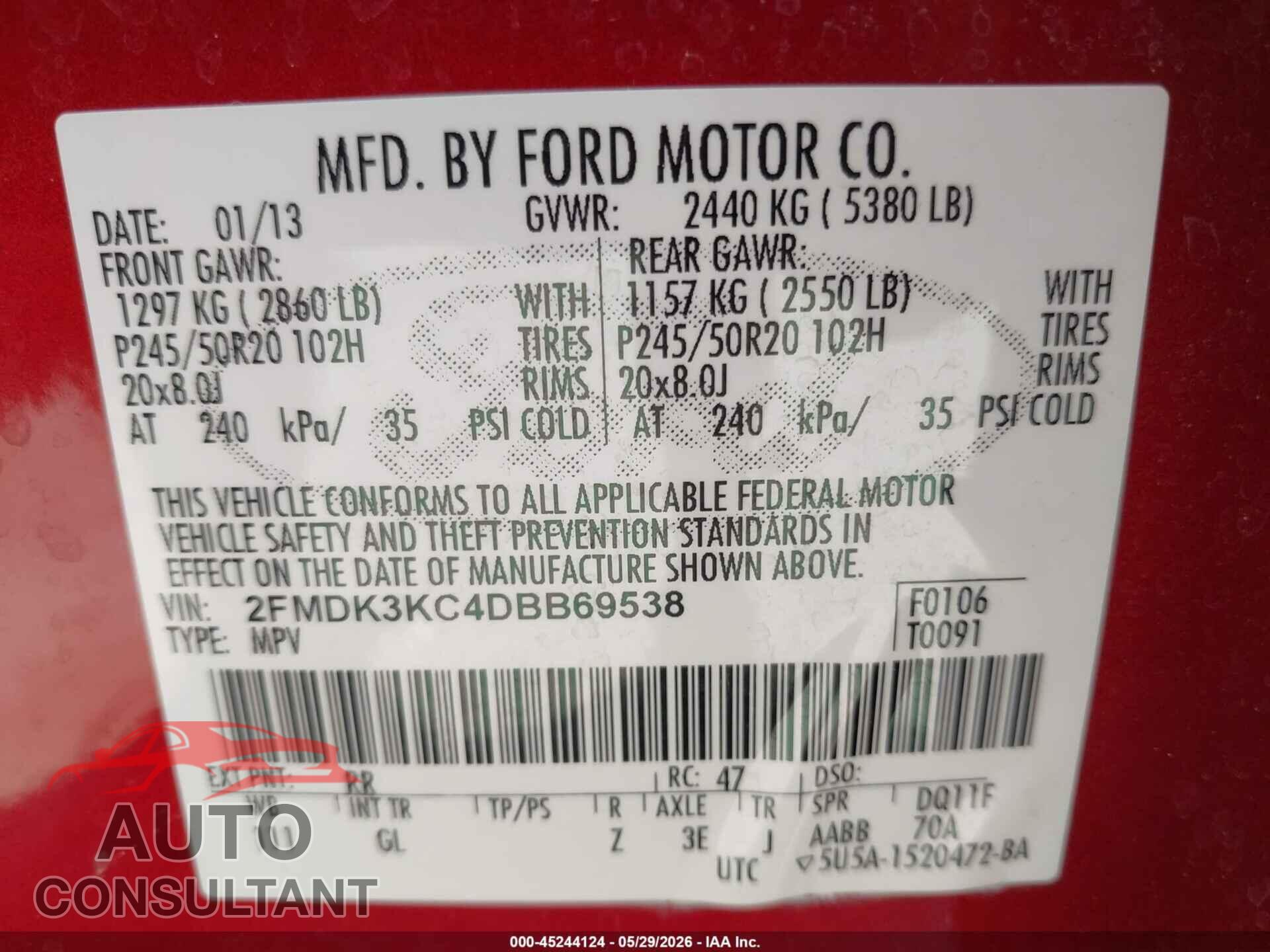 FORD EDGE 2013 - 2FMDK3KC4DBB69538
