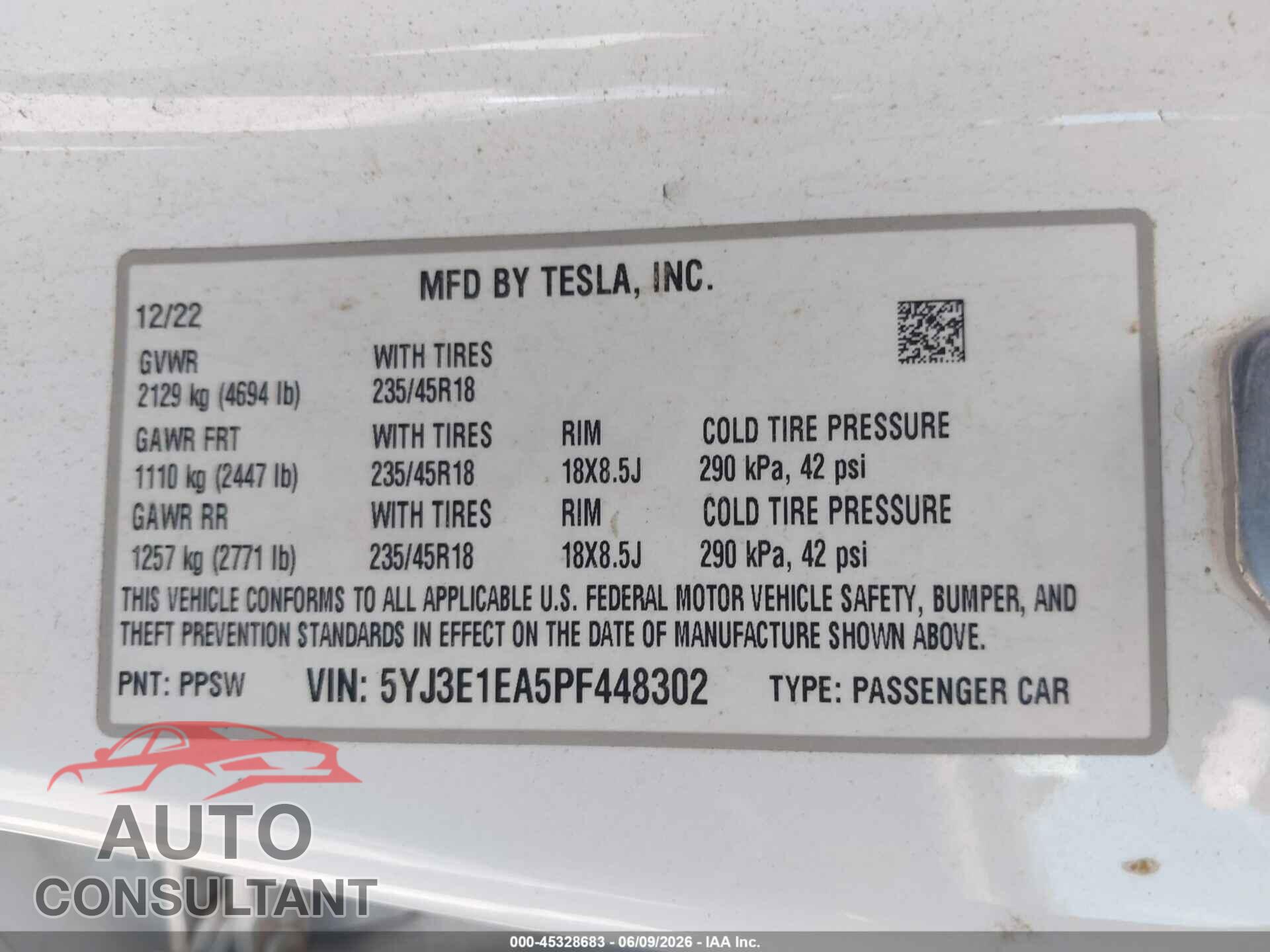 TESLA MODEL 3 2023 - 5YJ3E1EA5PF448302