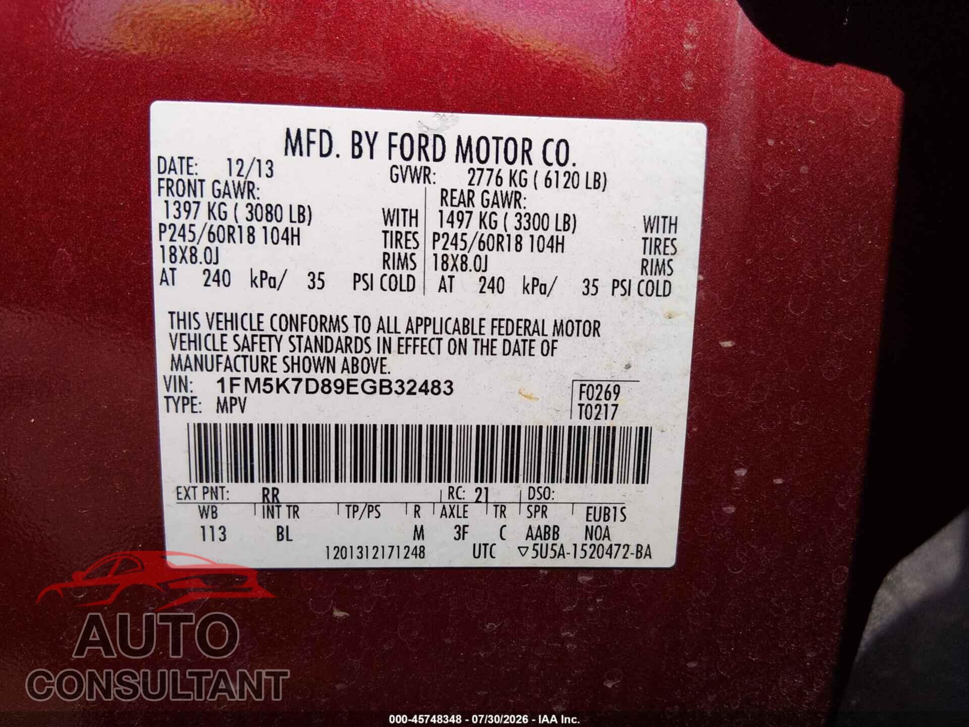 FORD EXPLORER 2014 - 1FM5K7D89EGB32483