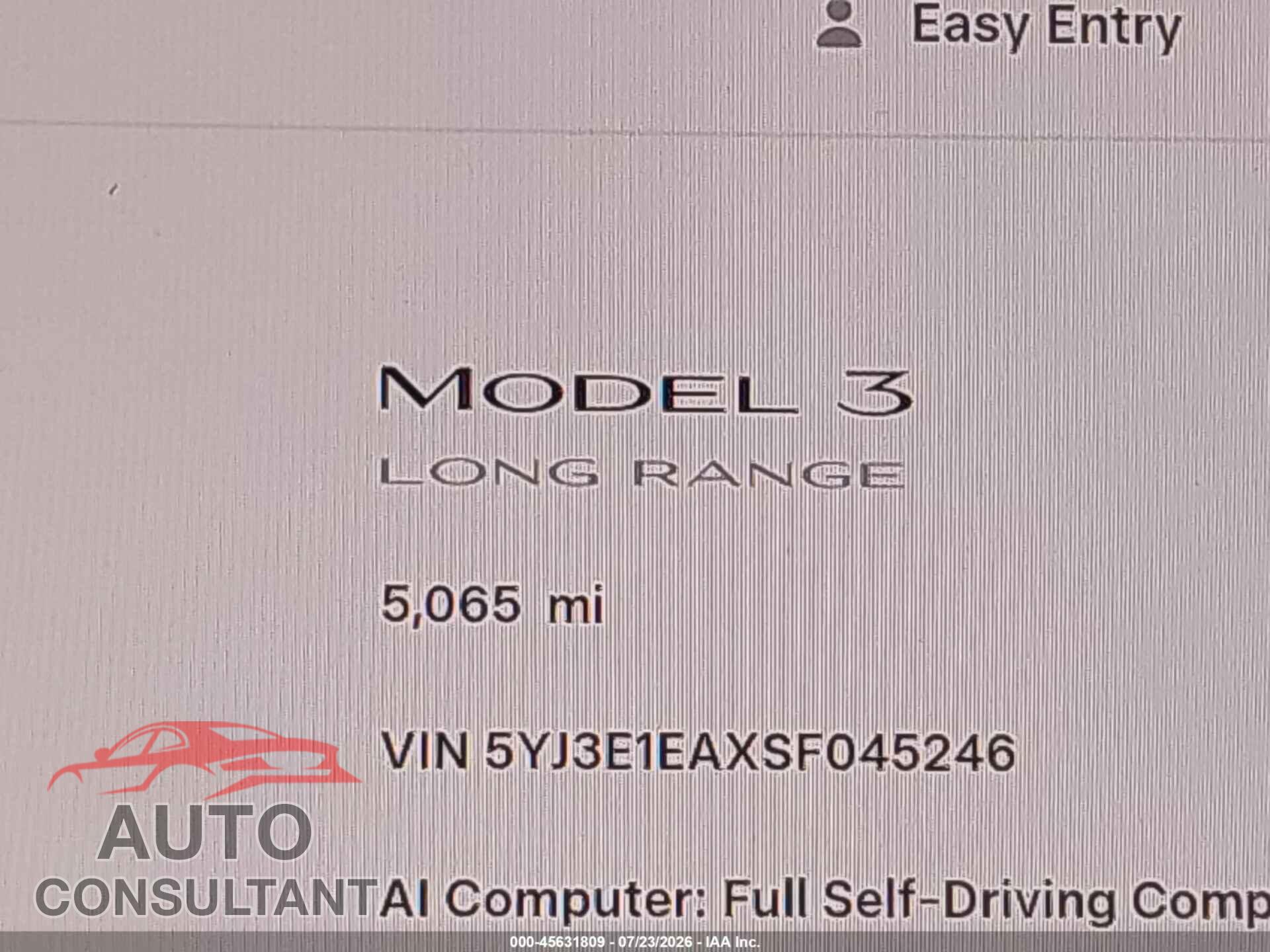 TESLA MODEL 3 2025 - 5YJ3E1EAXSF045246