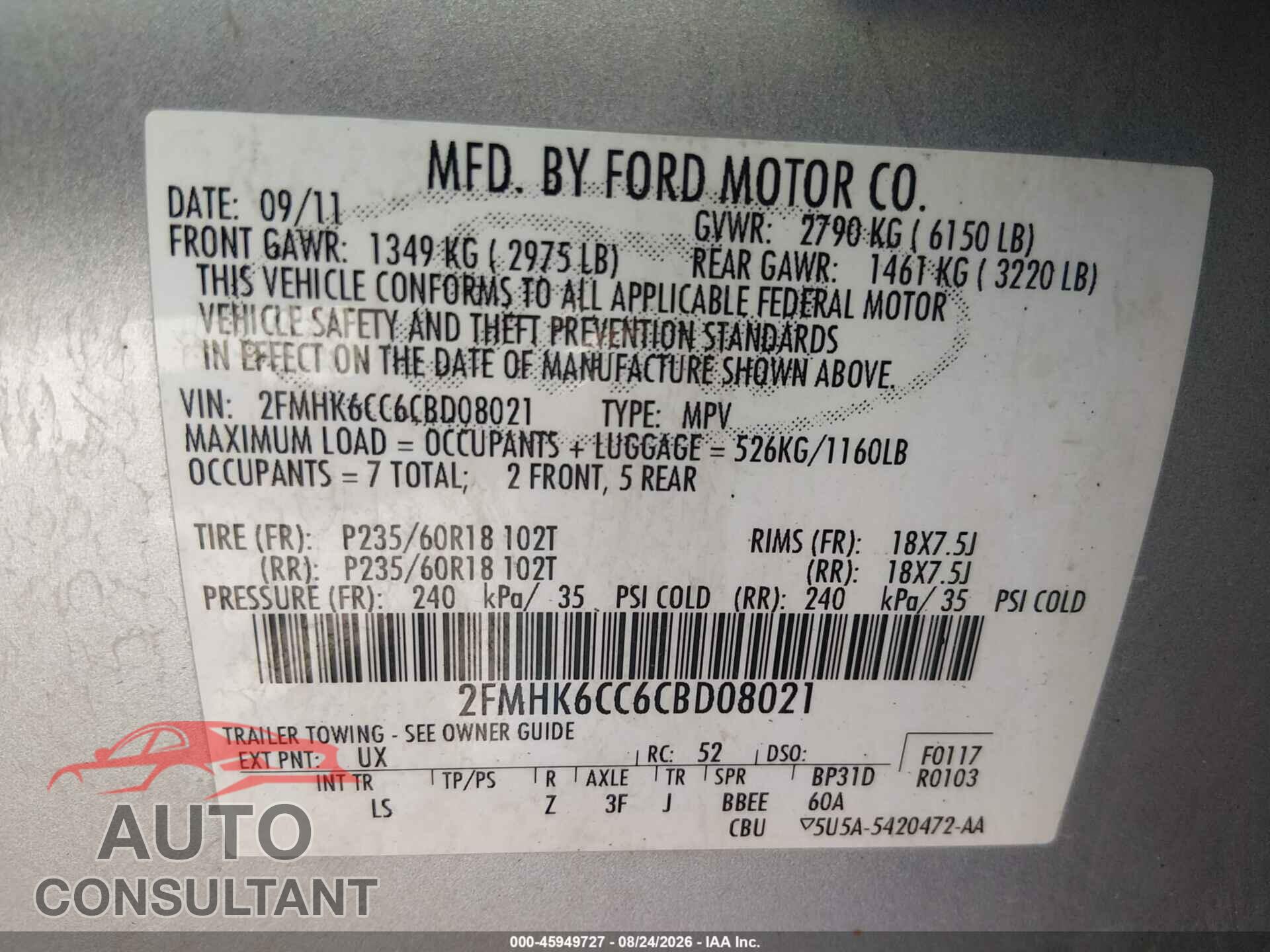 FORD FLEX 2012 - 2FMHK6CC6CBD08021