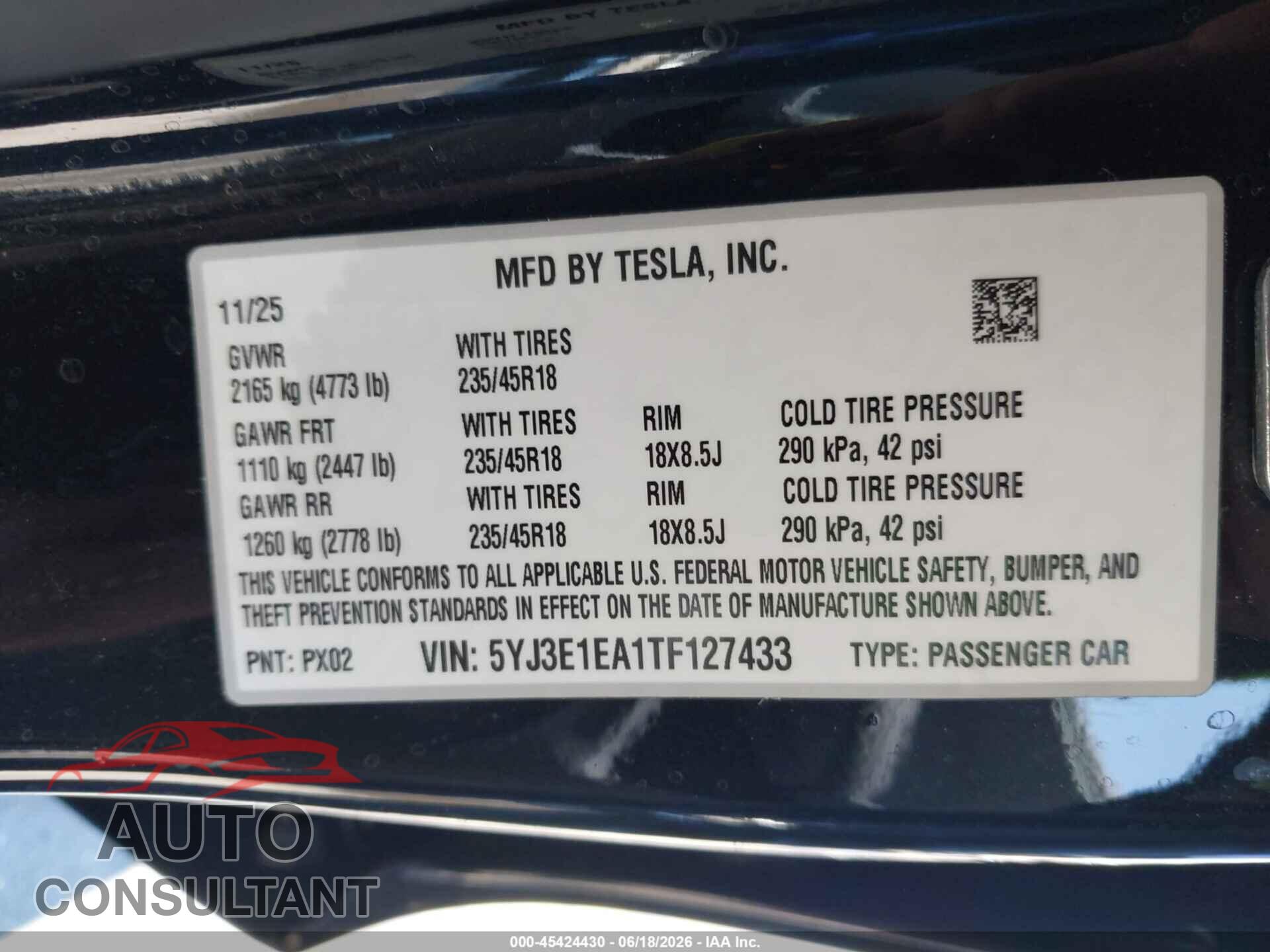 TESLA MODEL 3 2026 - 5YJ3E1EA1TF127433