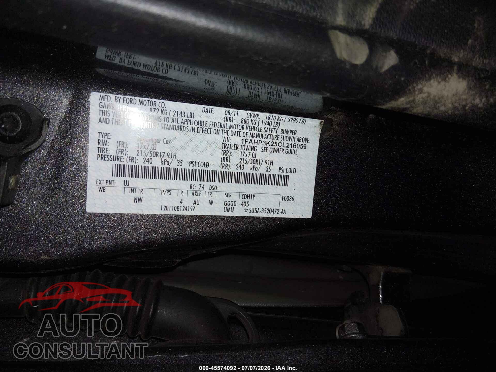 FORD FOCUS 2012 - 1FAHP3K25CL216059