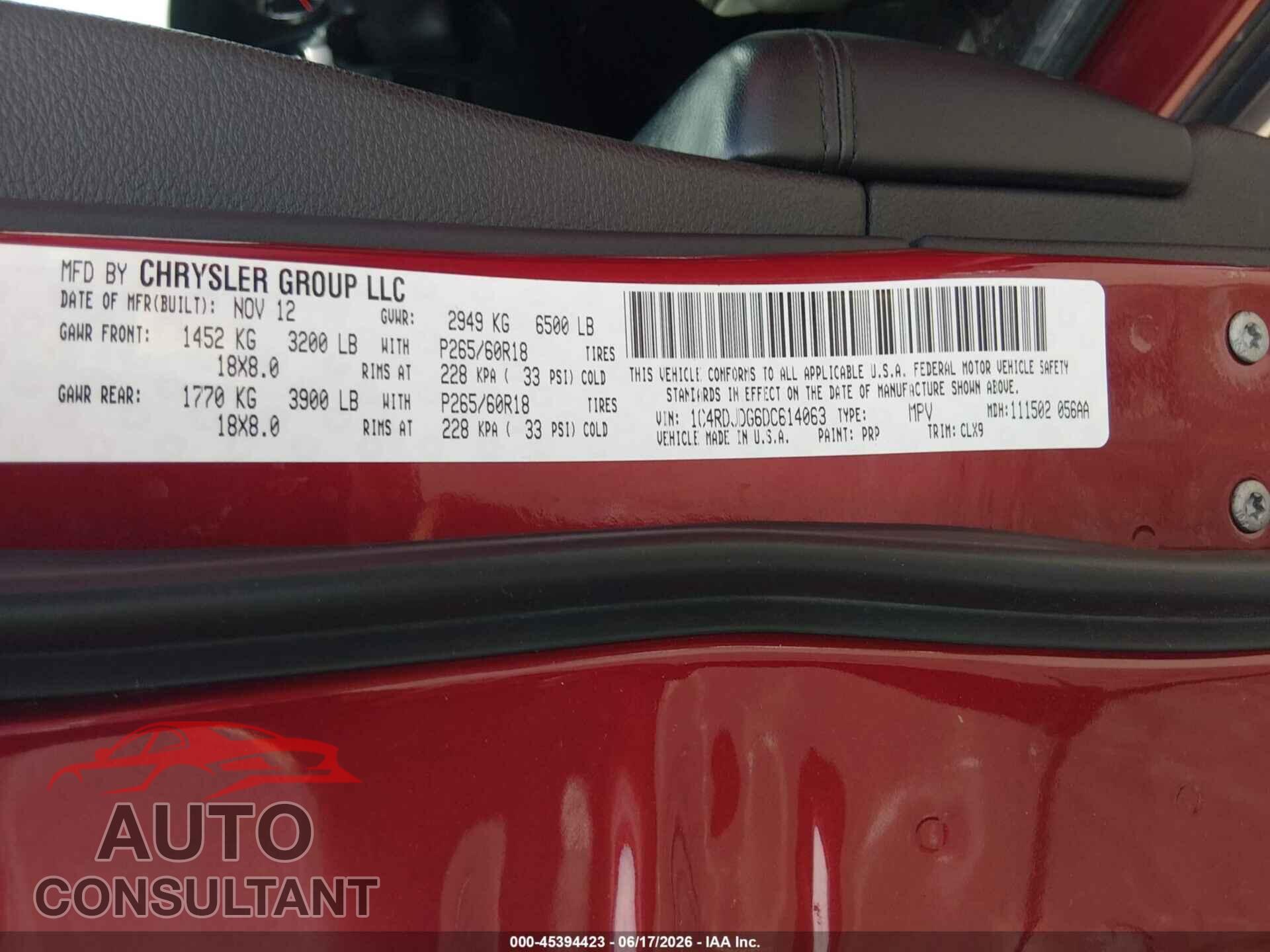 DODGE DURANGO 2013 - 1C4RDJDG6DC614063