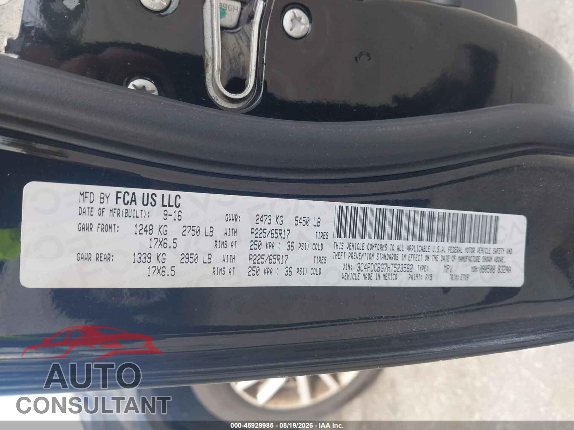DODGE JOURNEY 2017 - 3C4PDCBG7HT523562