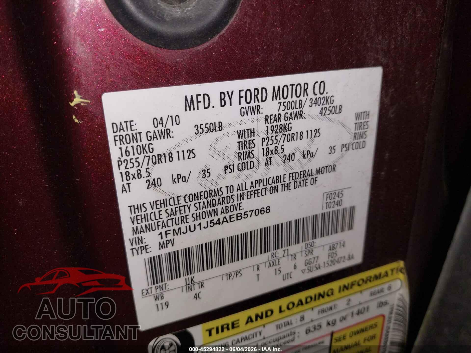 FORD EXPEDITION 2010 - 1FMJU1J54AEB57068