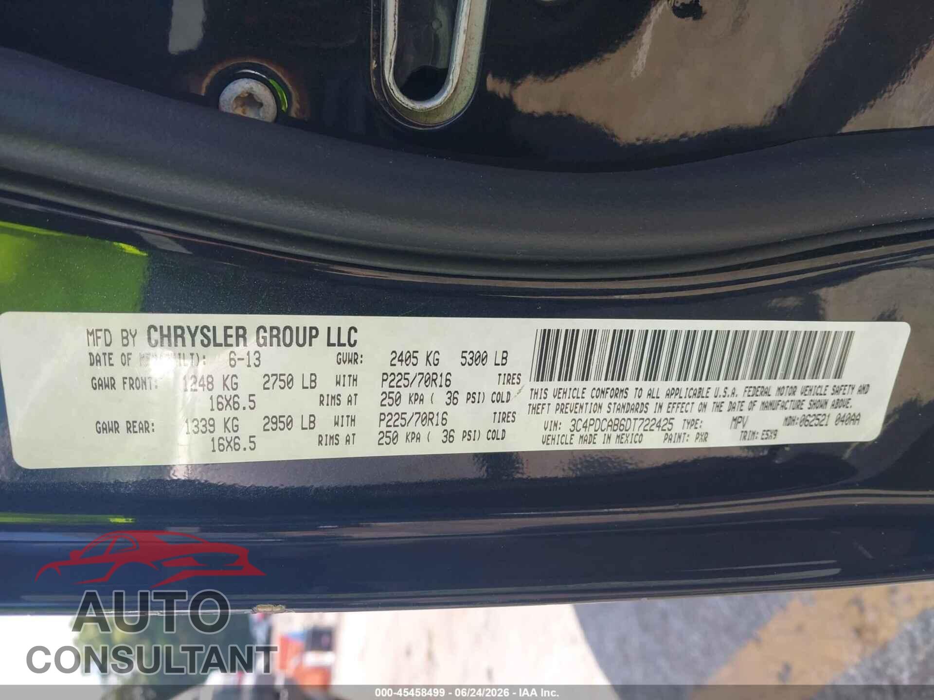 DODGE JOURNEY 2013 - 3C4PDCAB6DT722425