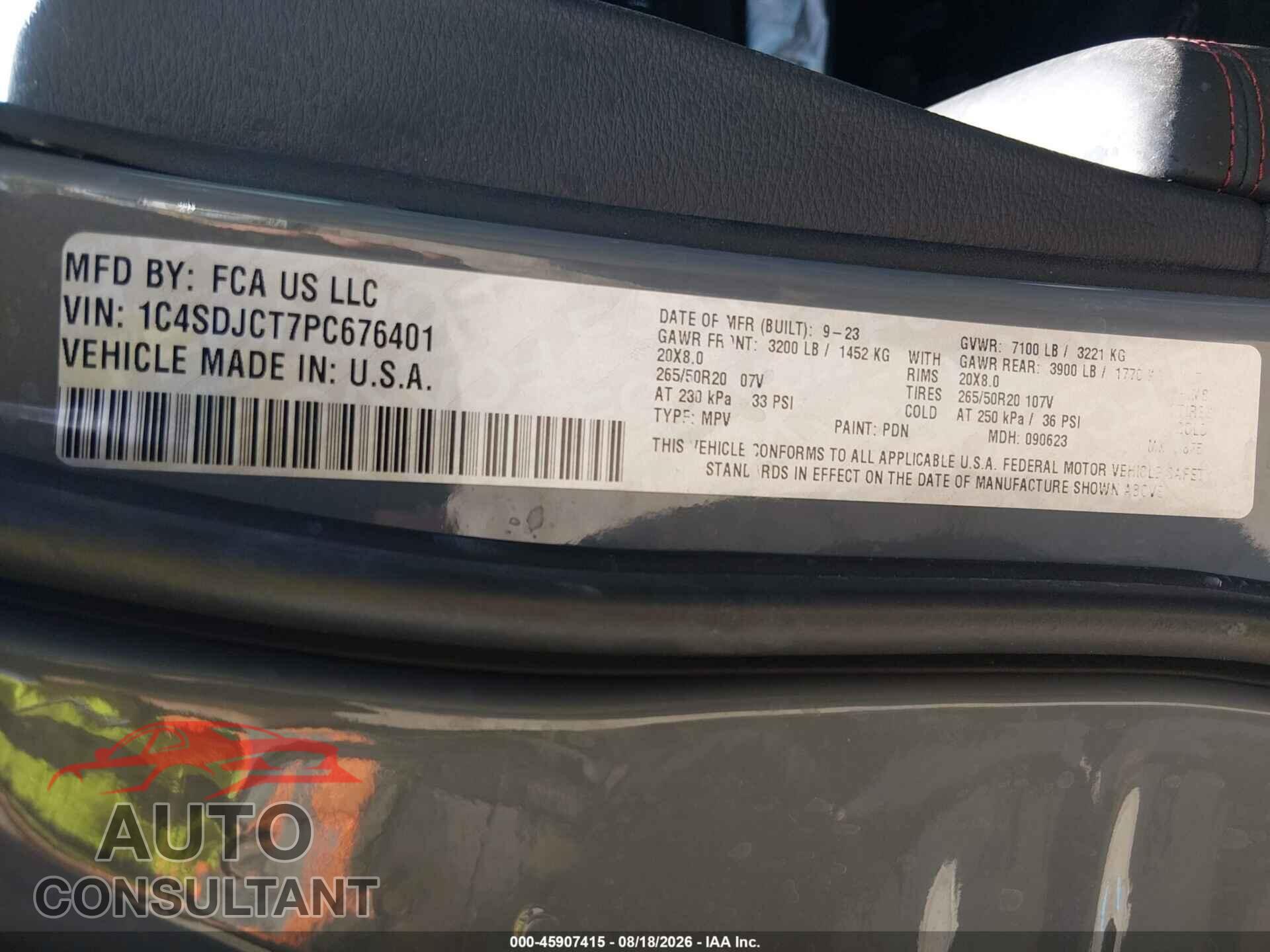 DODGE DURANGO 2023 - 1C4SDJCT7PC676401