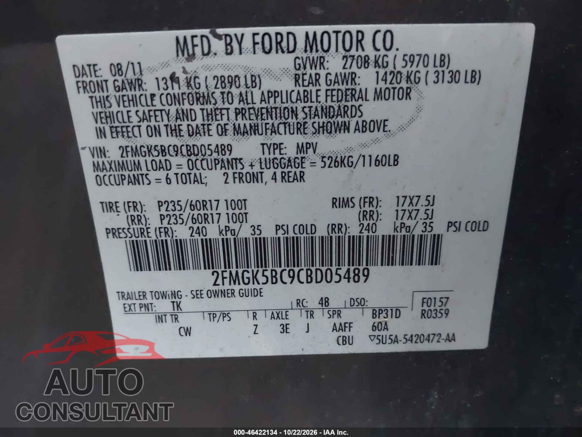 FORD FLEX 2012 - 2FMGK5BC9CBD05489