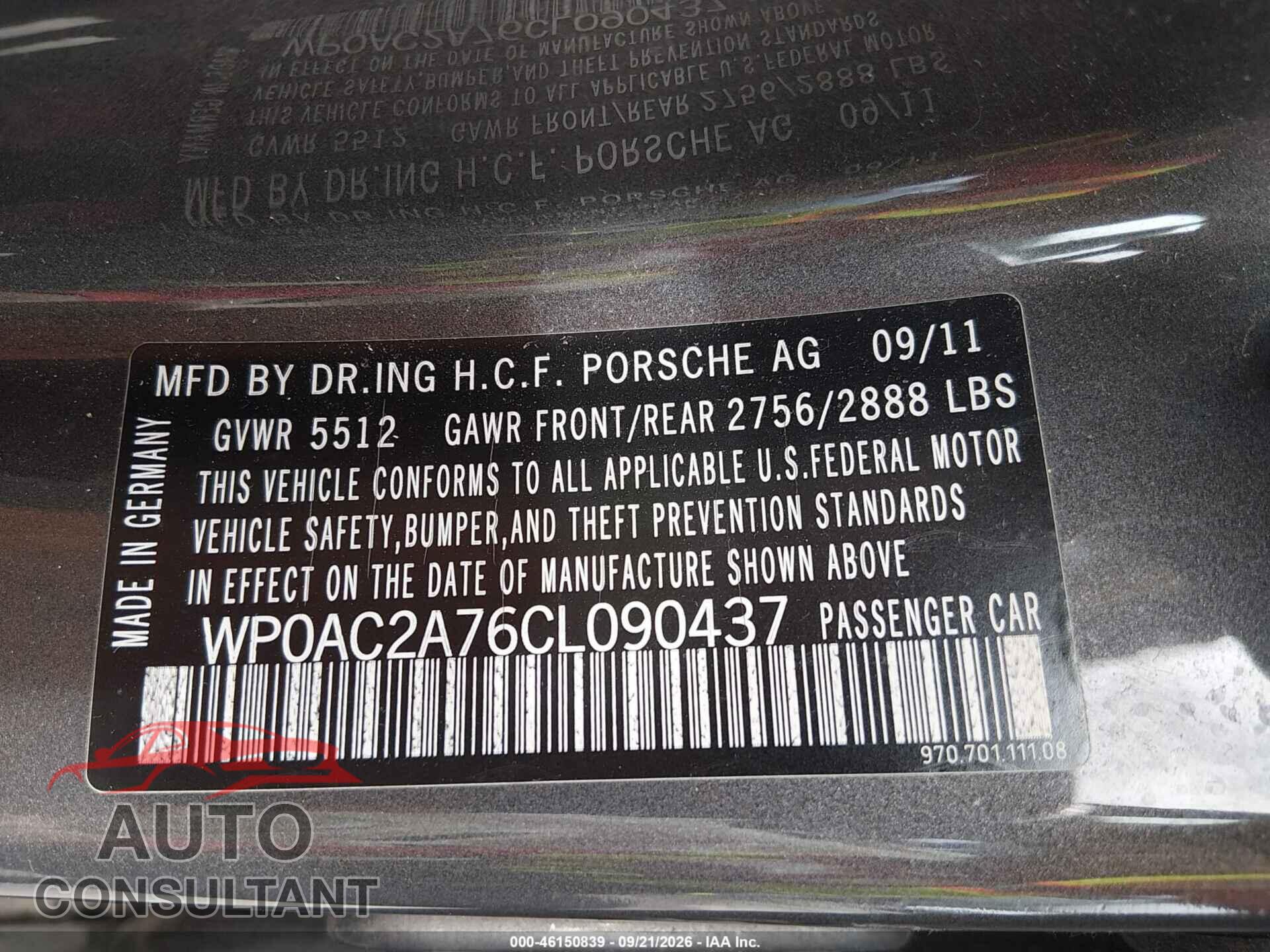 PORSCHE PANAMERA 2012 - WP0AC2A76CL090437