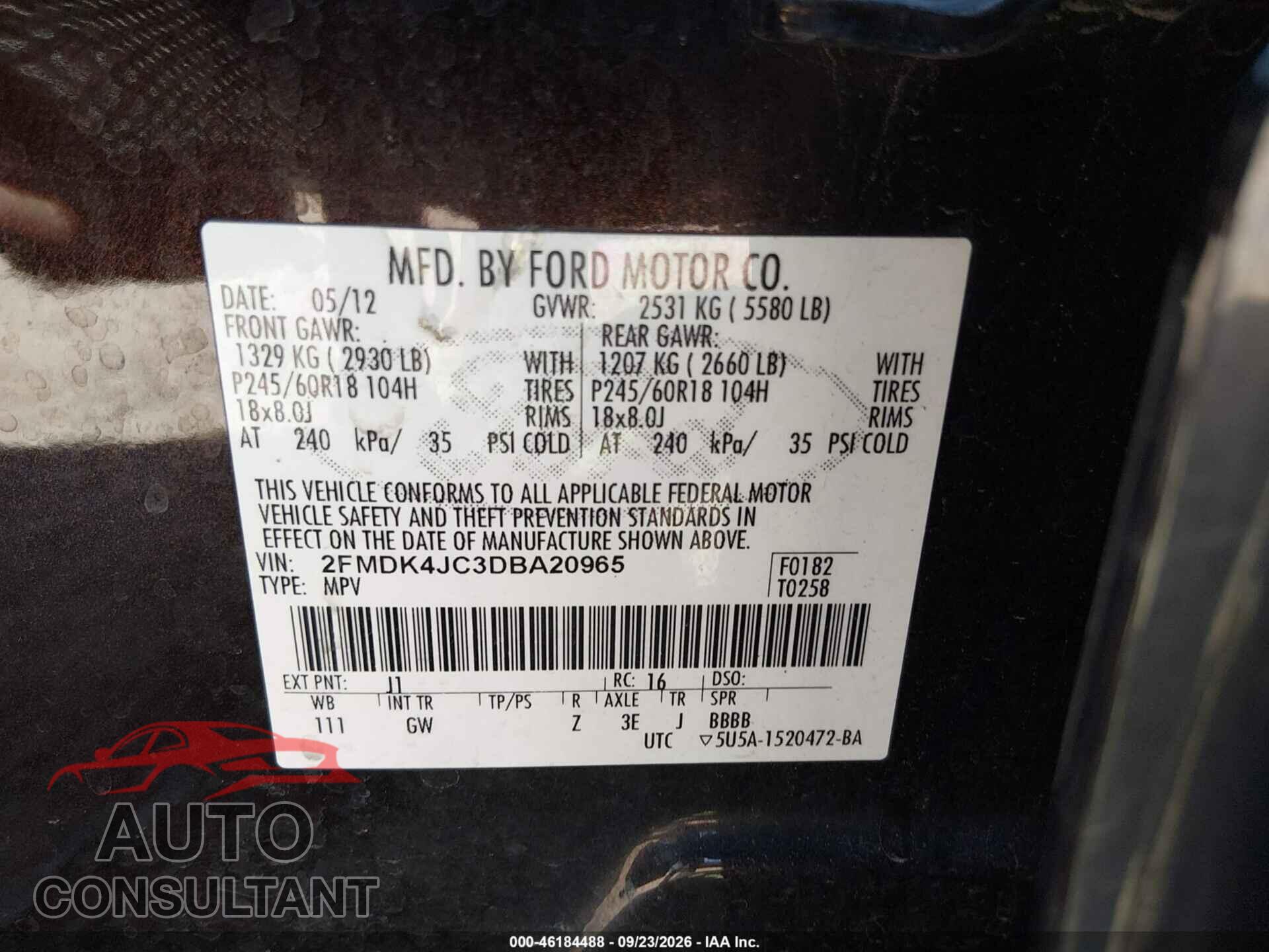 FORD EDGE 2013 - 2FMDK4JC3DBA20965