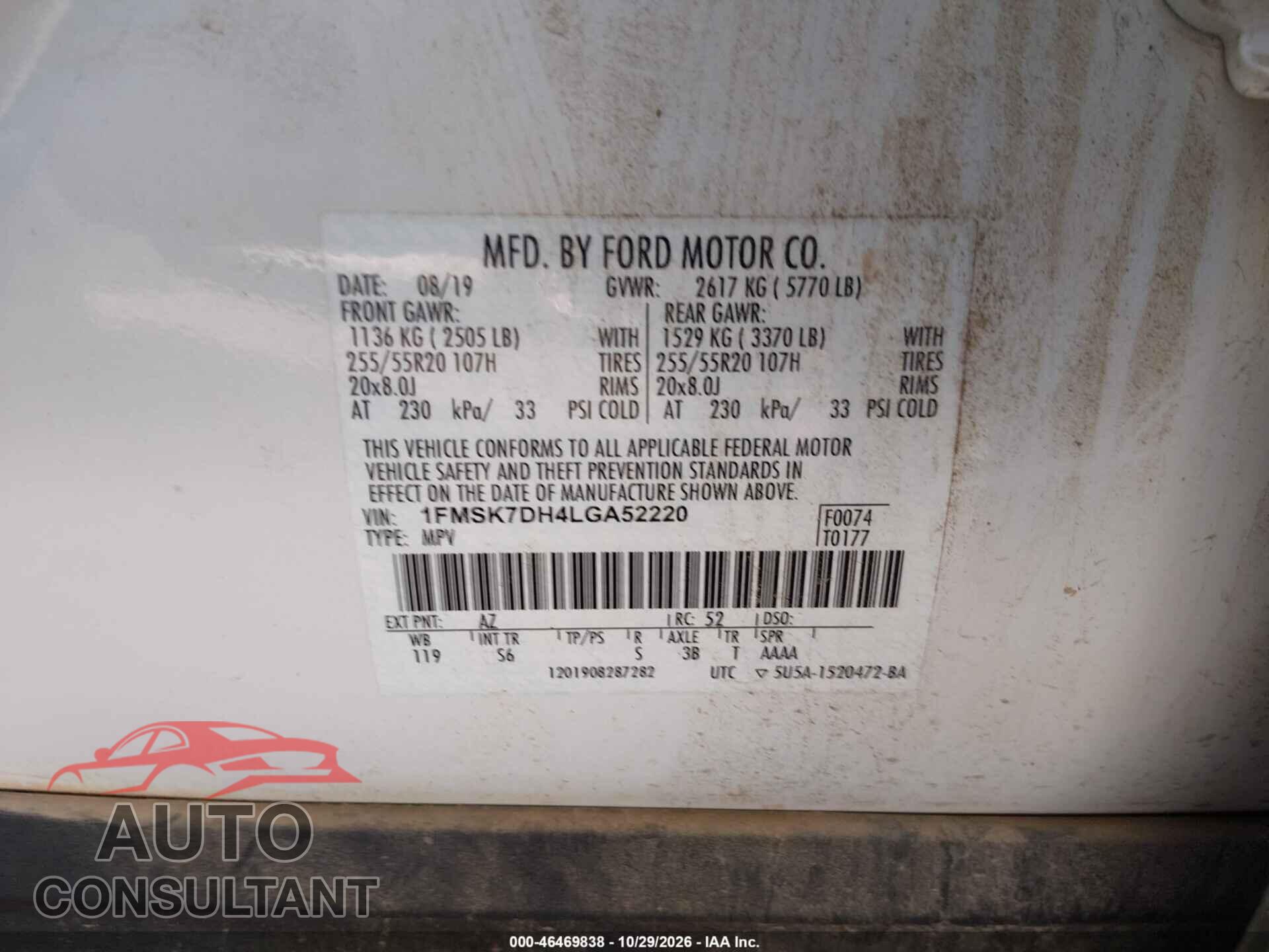 FORD EXPLORER 2020 - 1FMSK7DH4LGA52220