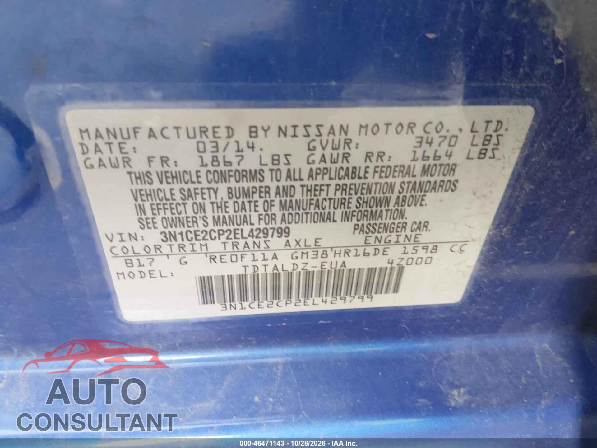 NISSAN VERSA NOTE 2014 - 3N1CE2CP2EL429799