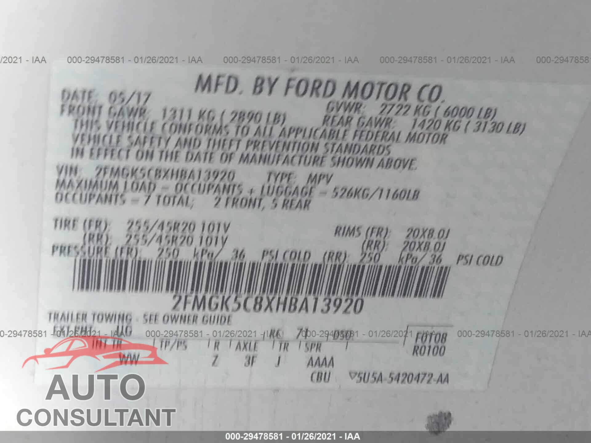 FORD FLEX 2017 - 2FMGK5C8XHBA13920