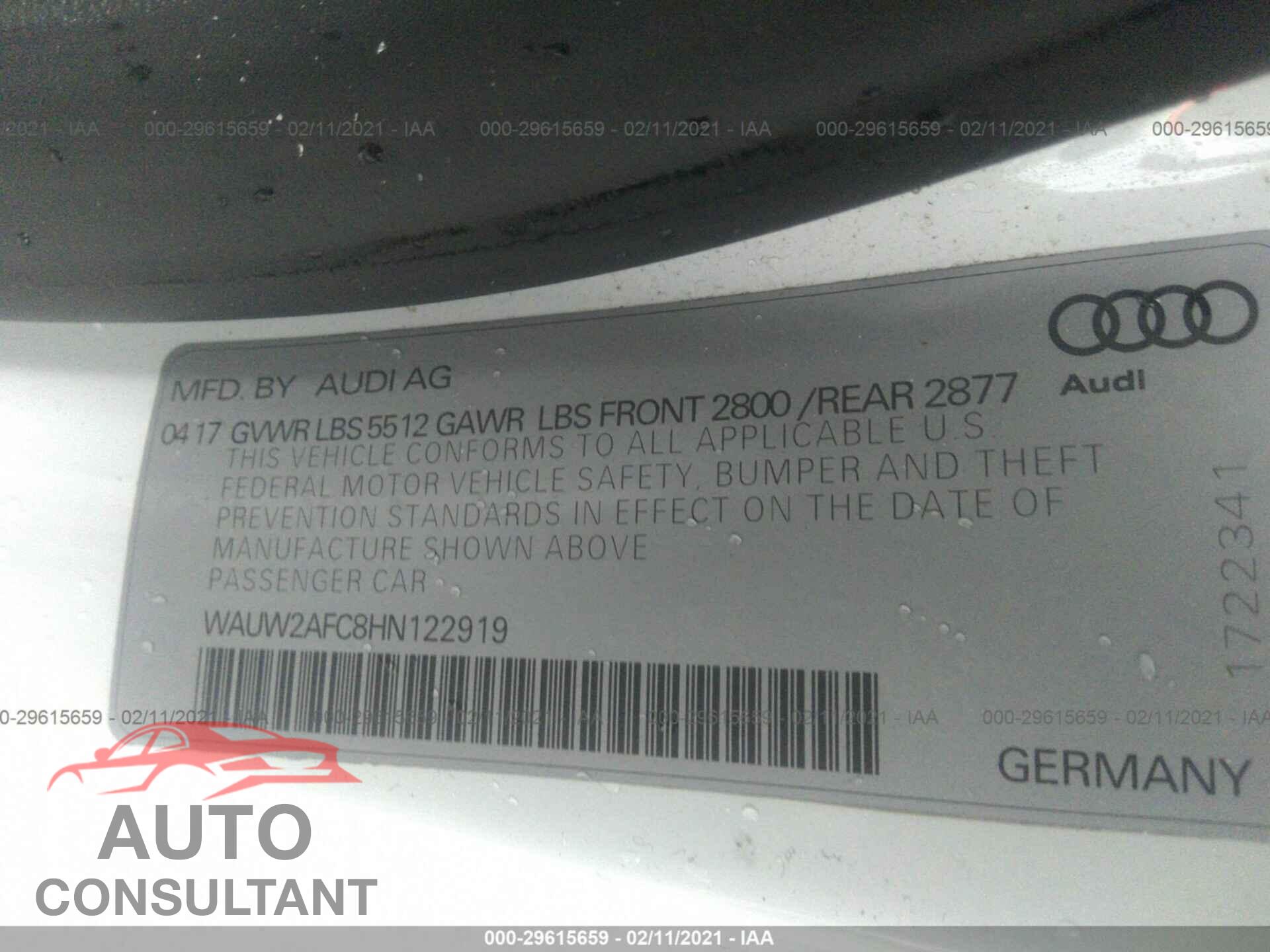AUDI A7 2017 - WAUW2AFC8HN122919