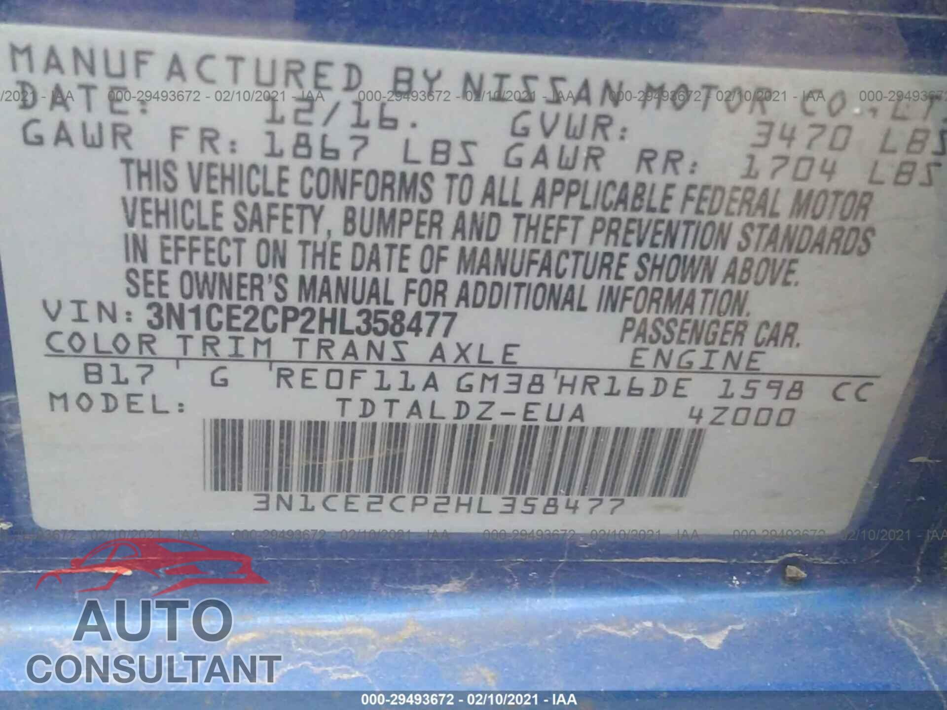 NISSAN VERSA NOTE 2017 - 3N1CE2CP2HL358477