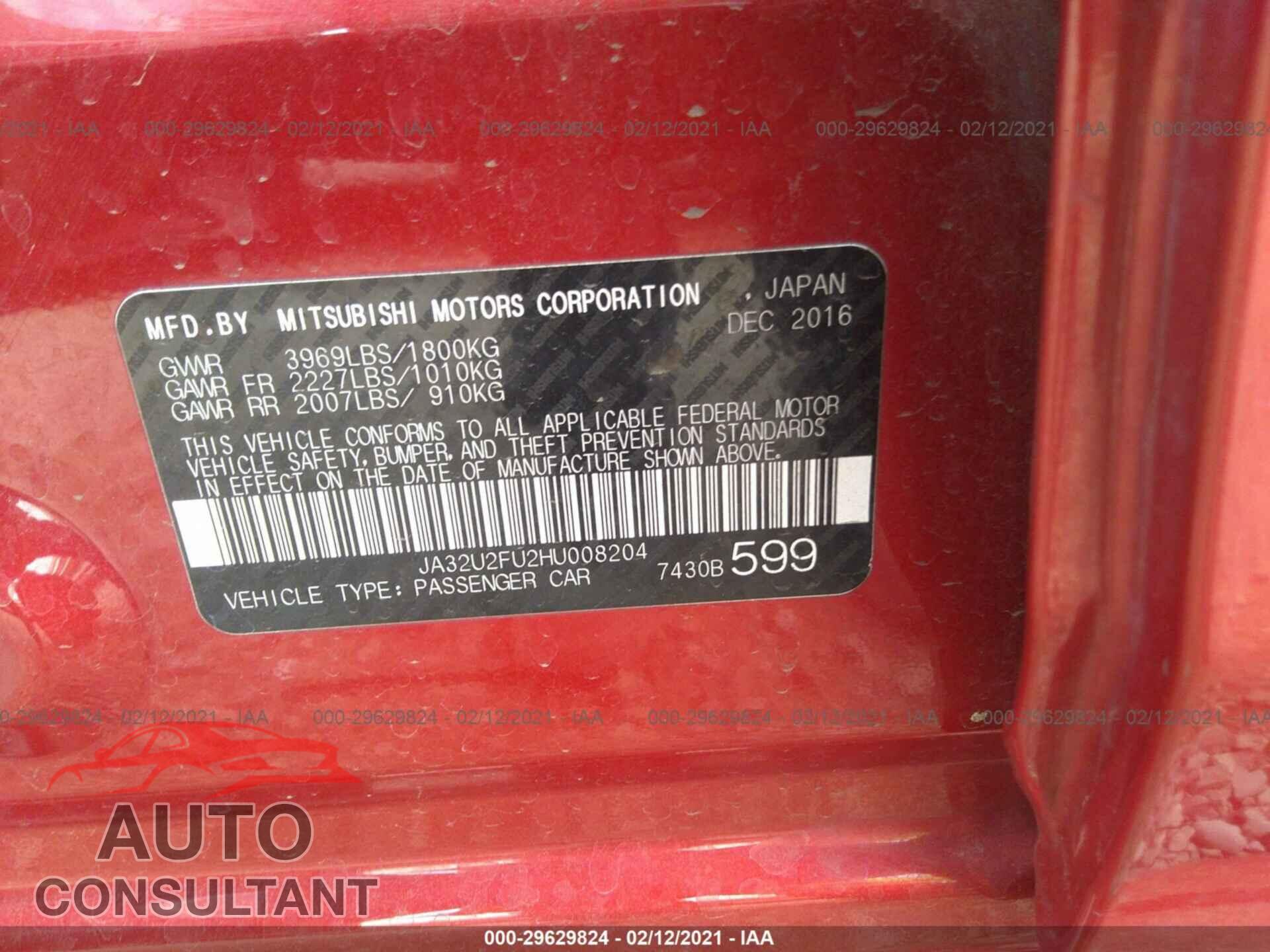 MITSUBISHI LANCER 2017 - JA32U2FU2HU008204