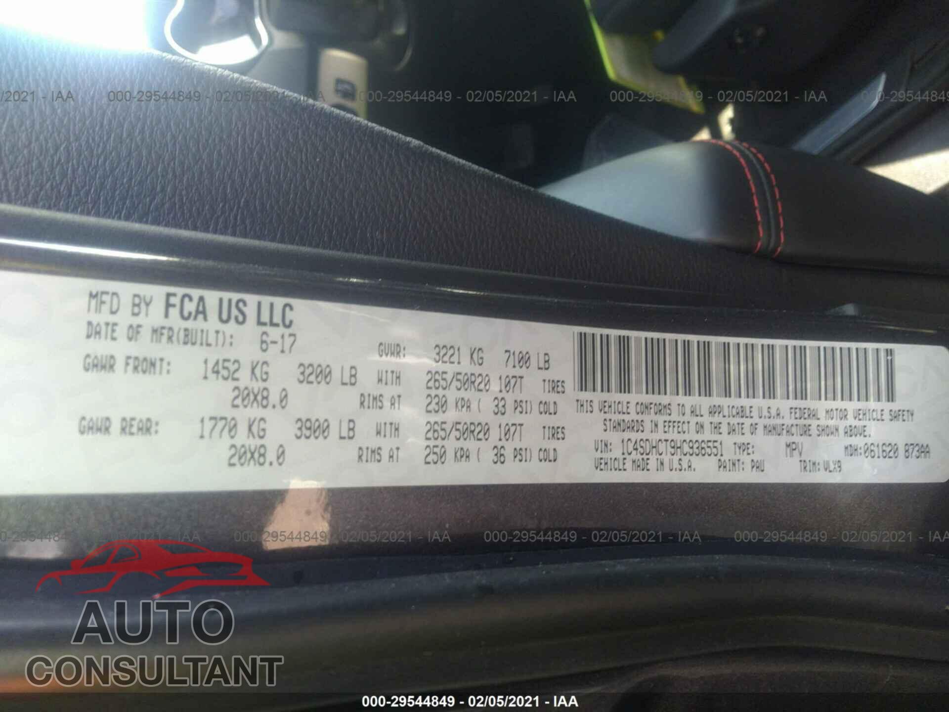 DODGE DURANGO 2017 - 1C4SDHCT9HC936551