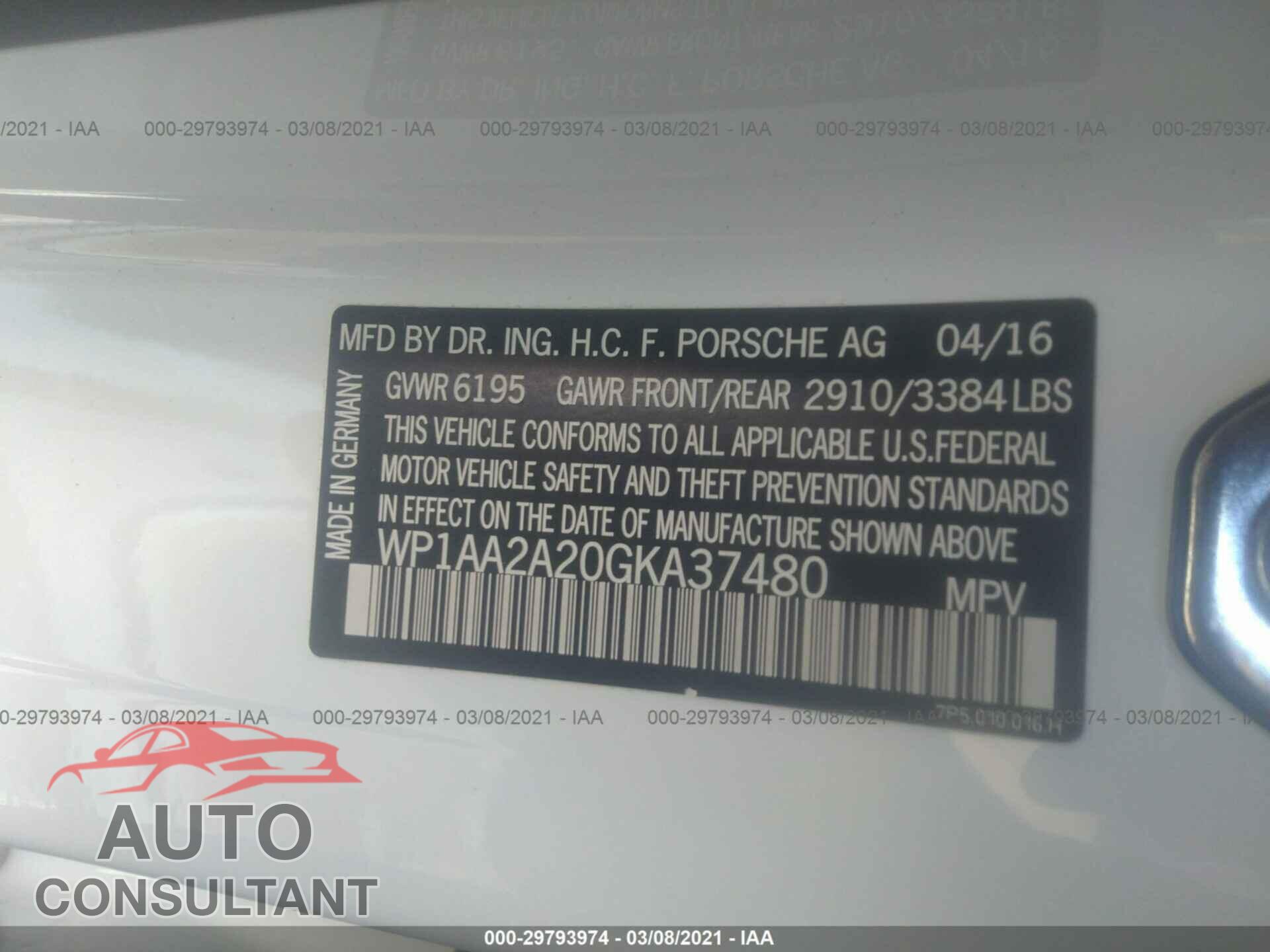 PORSCHE CAYENNE 2016 - WP1AA2A20GKA37480