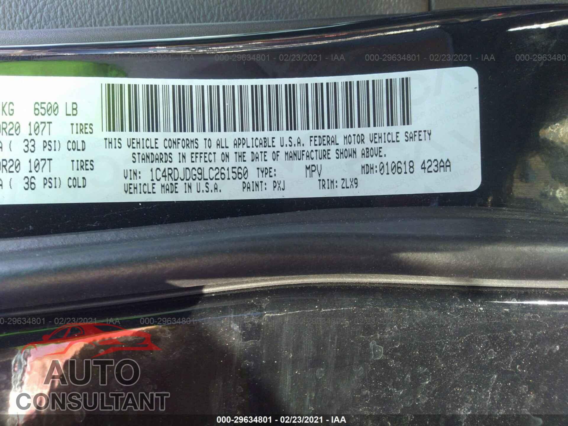 DODGE DURANGO 2020 - 1C4RDJDG9LC261560