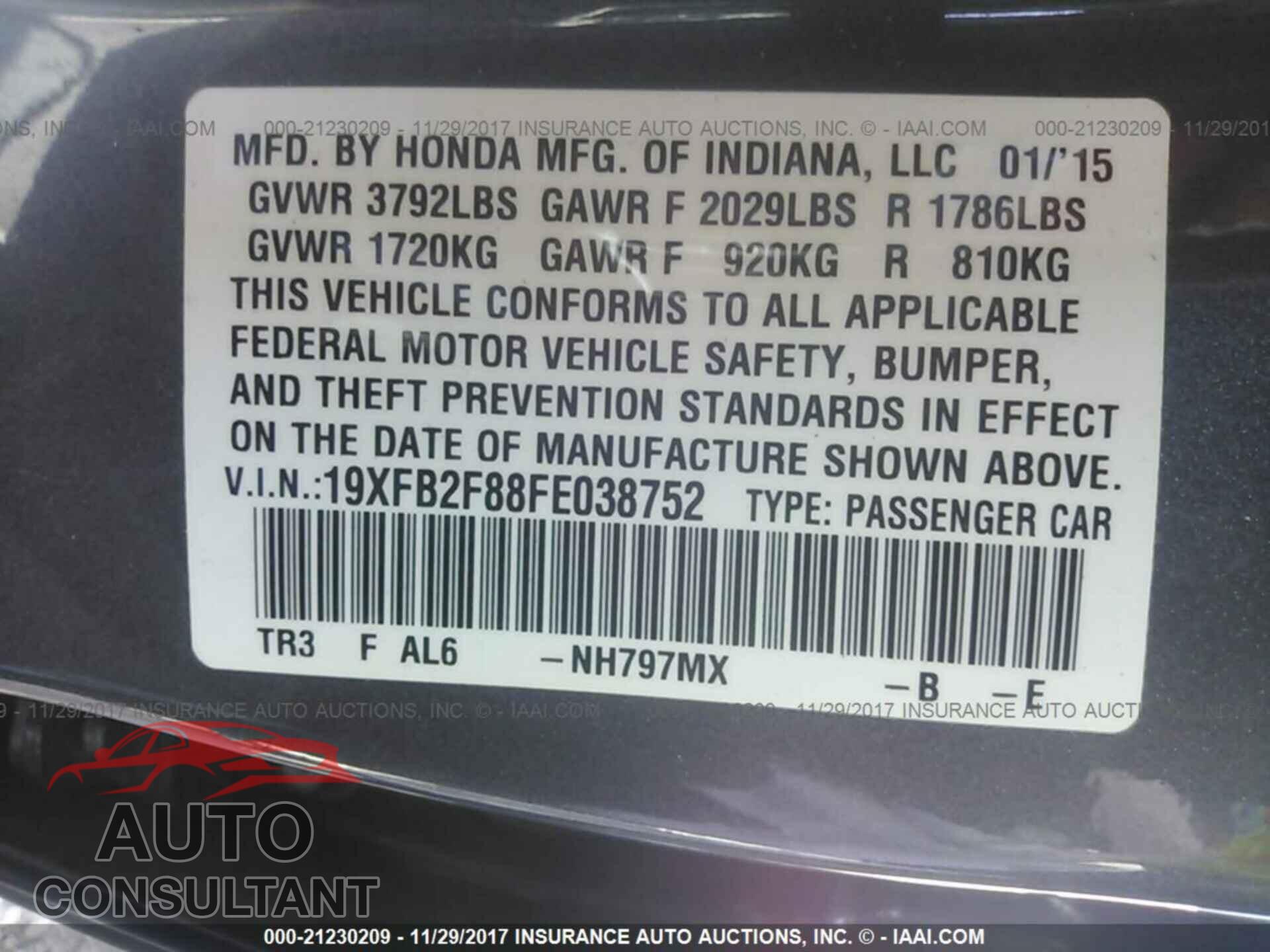 Honda Civic 2015 - 19XFB2F88FE038752