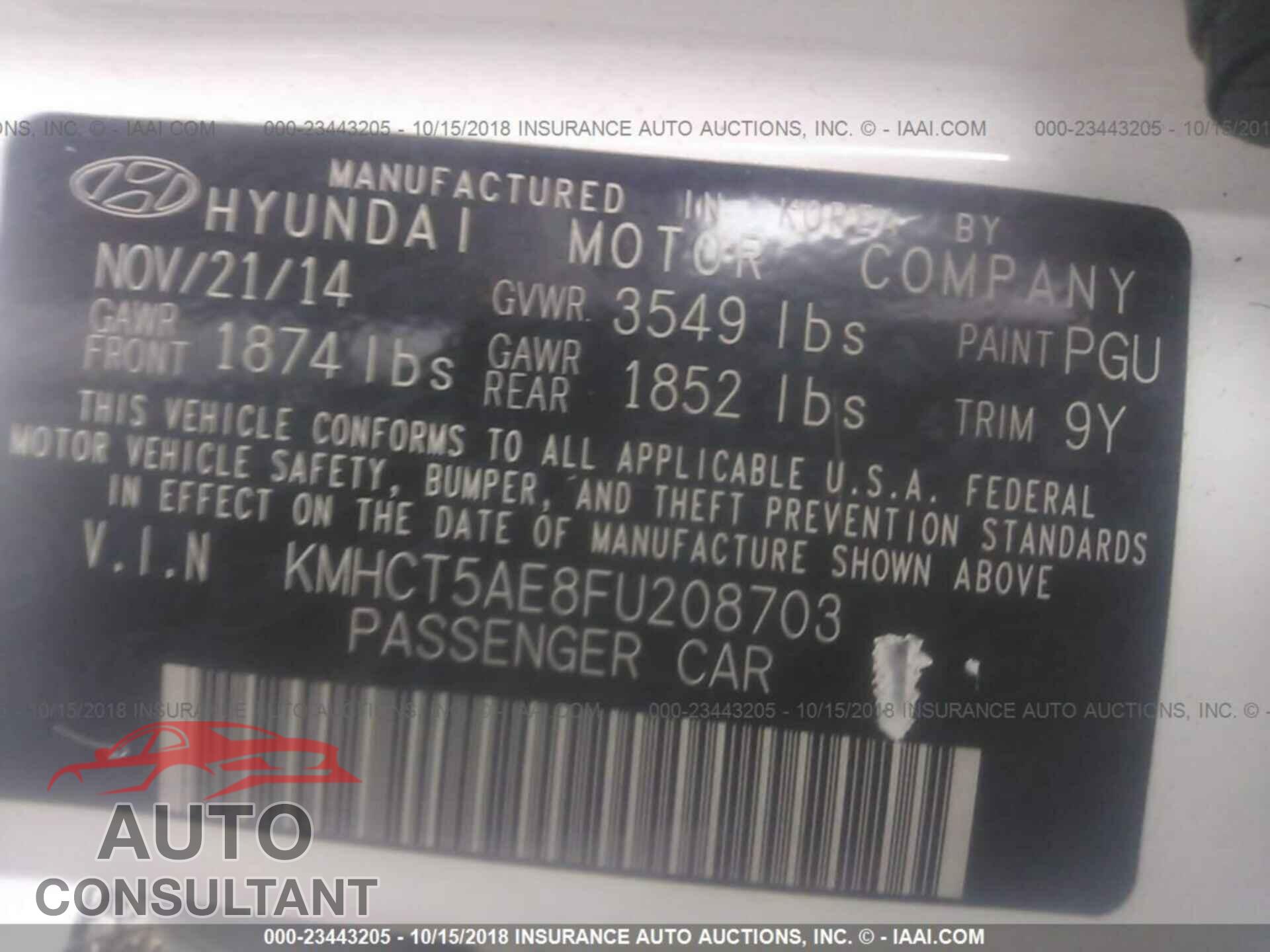 HYUNDAI ACCENT 2015 - KMHCT5AE8FU208703