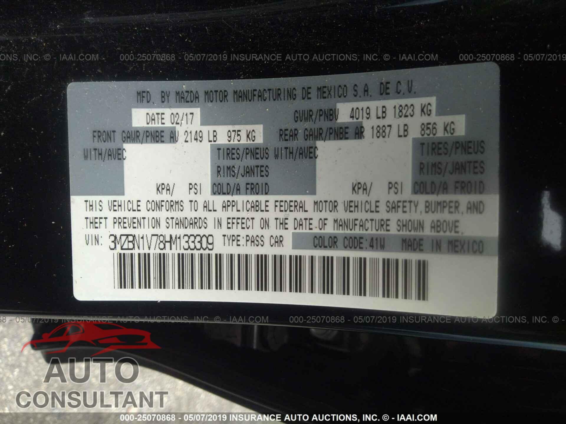 MAZDA 3 2017 - 3MZBN1V78HM133309