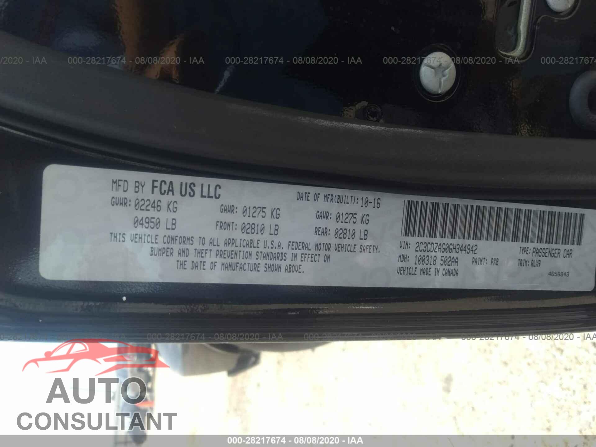 DODGE CHALLENGER 2016 - 2C3CDZAG0GH344942