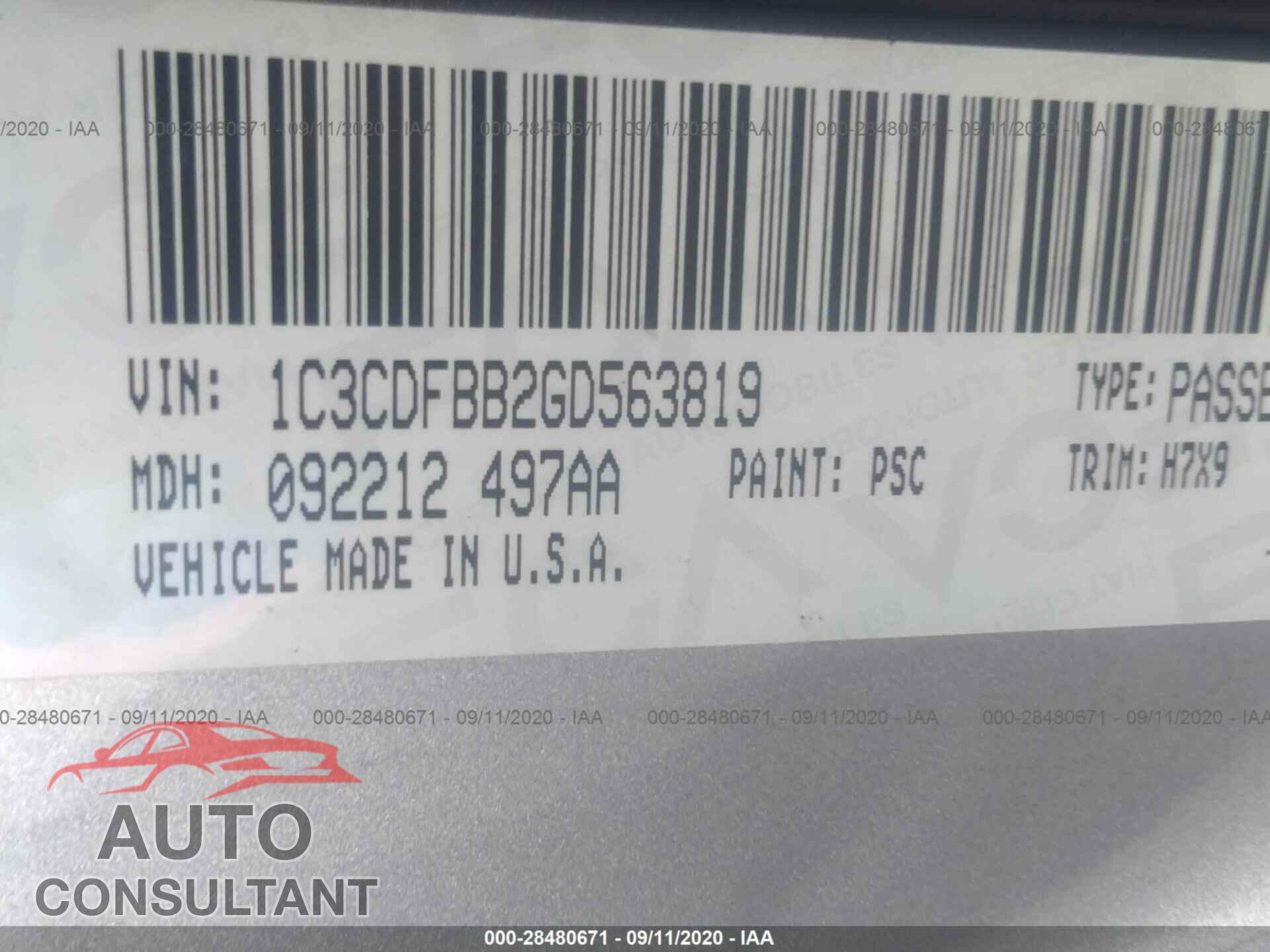 DODGE DART 2016 - 1C3CDFBB2GD563819