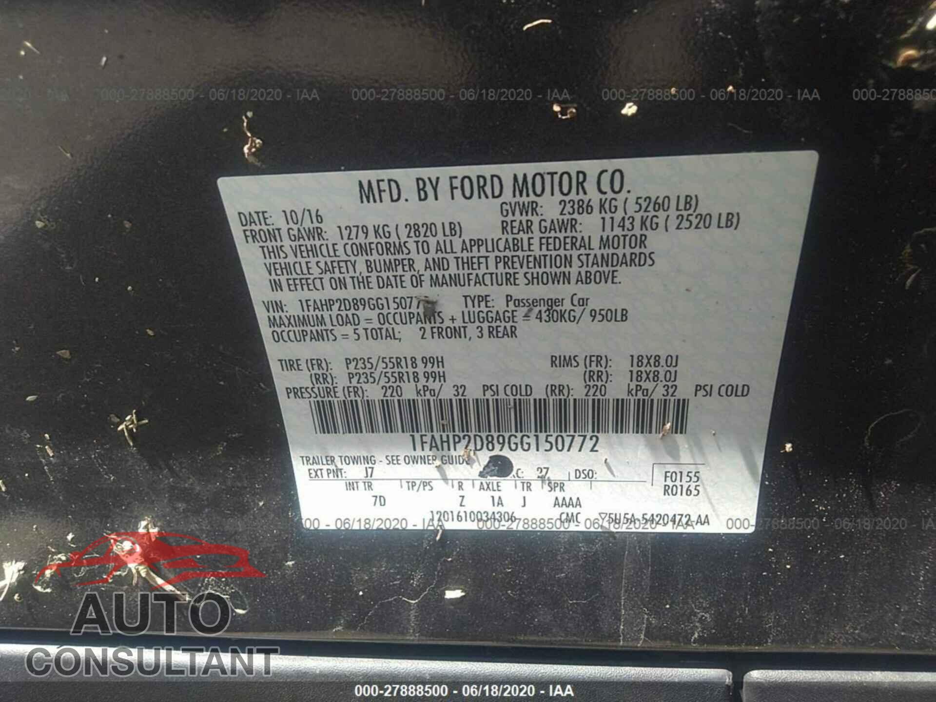 Ford Taurus 2016 - 1FAHP2D89GG150772