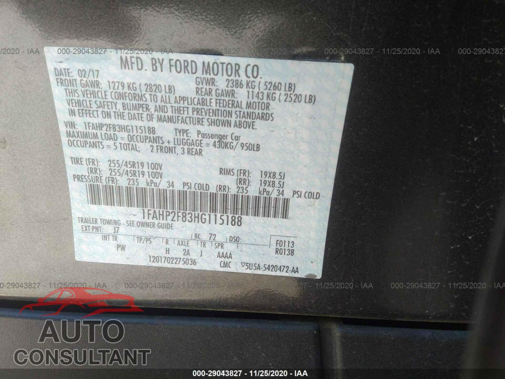FORD TAURUS 2017 - 1FAHP2F83HG115188