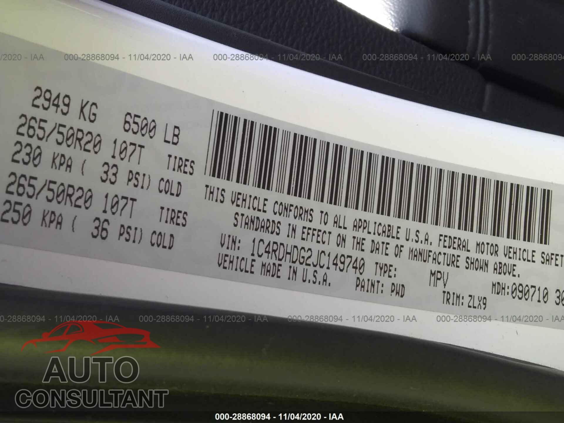 DODGE DURANGO 2018 - 1C4RDHDG2JC149740