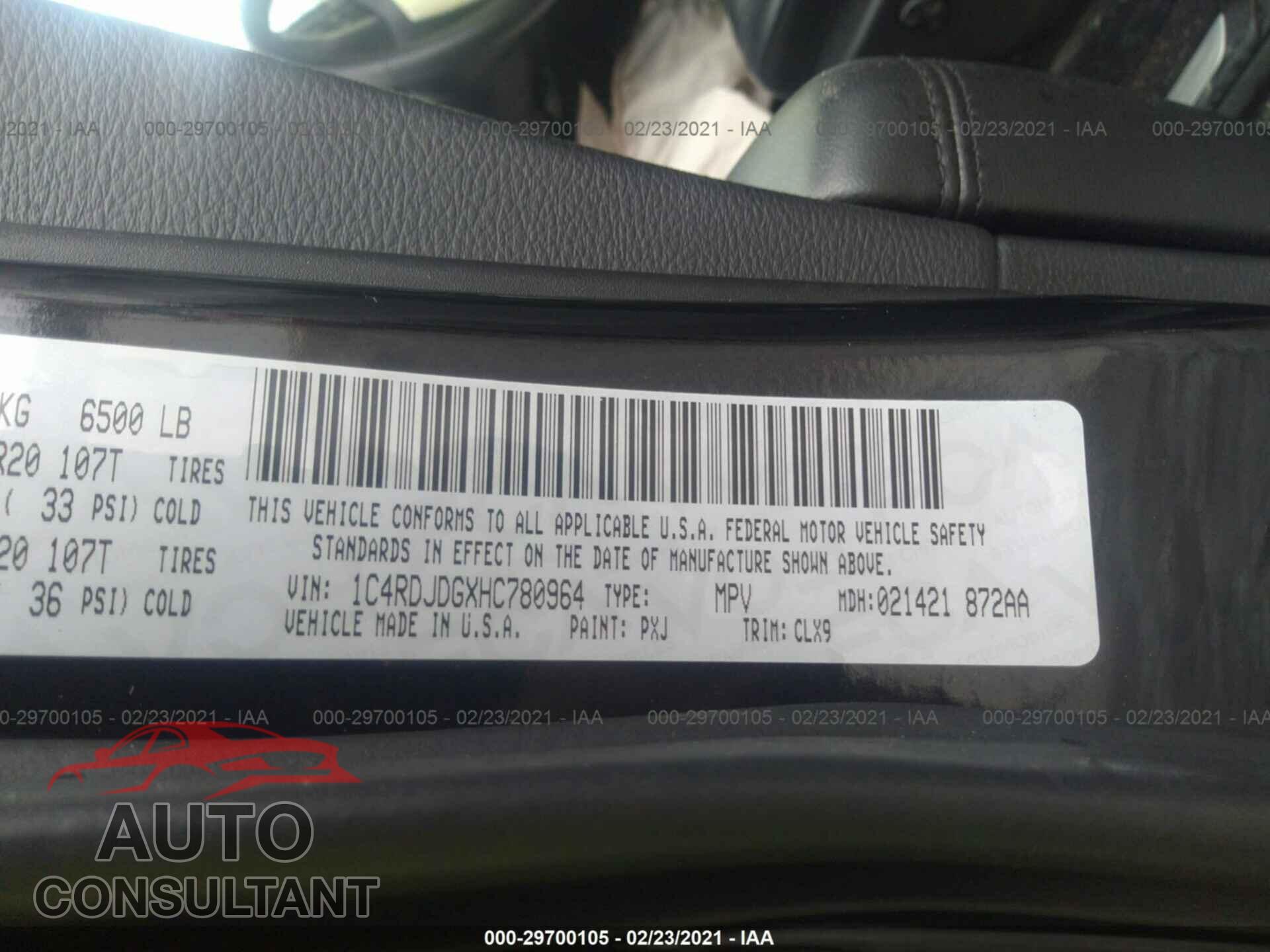 DODGE DURANGO 2017 - 1C4RDJDGXHC780964