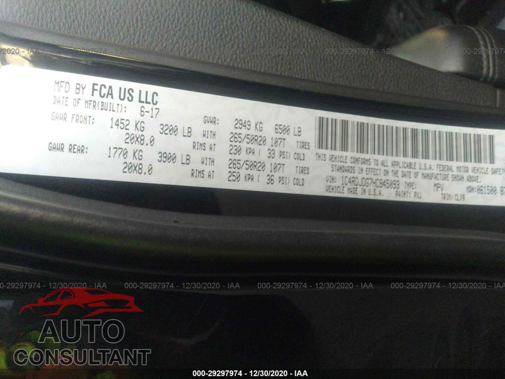 DODGE DURANGO 2017 - 1C4RDJDG7HC945093
