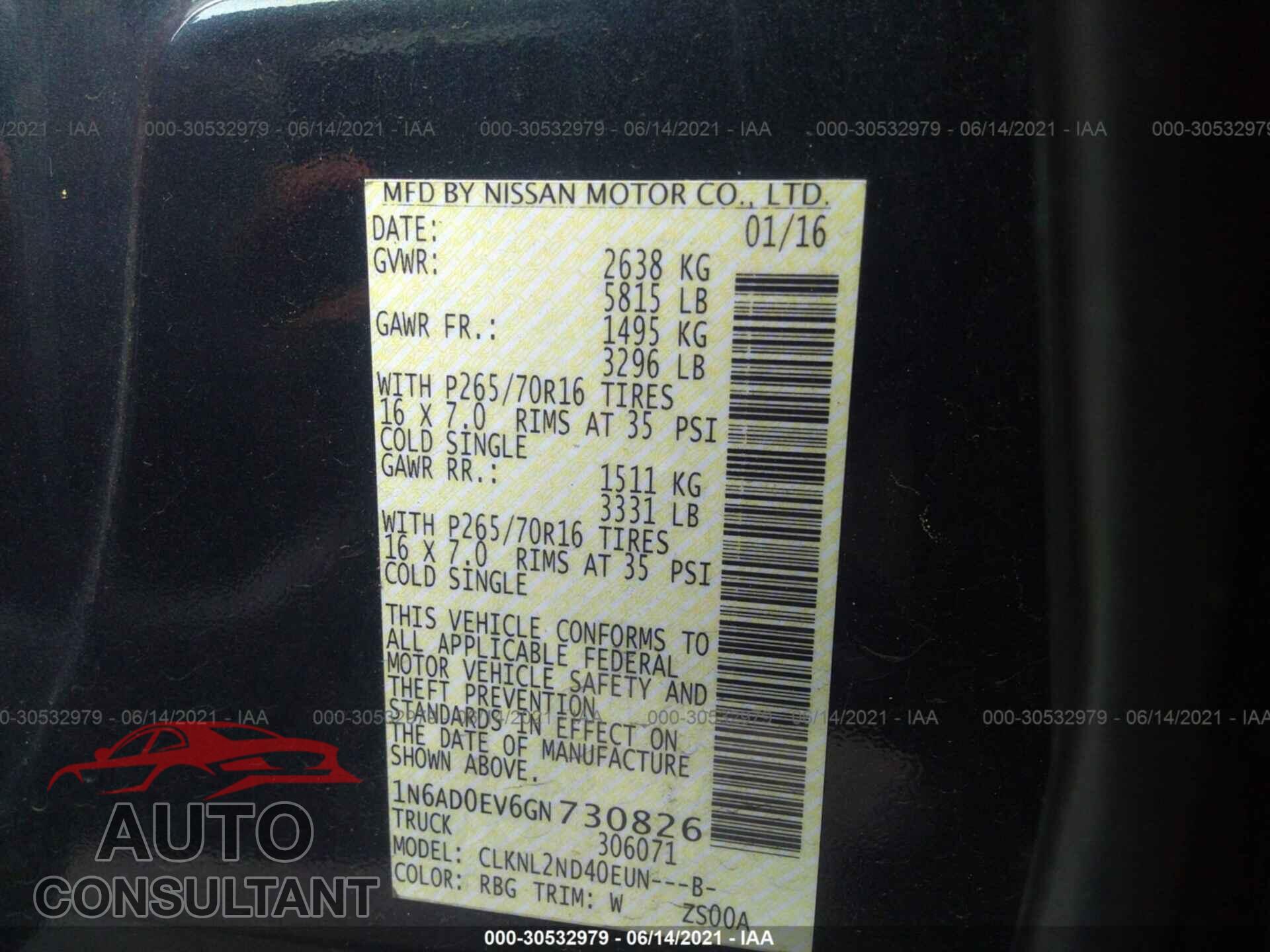 NISSAN FRONTIER 2016 - 1N6AD0EV6GN730826