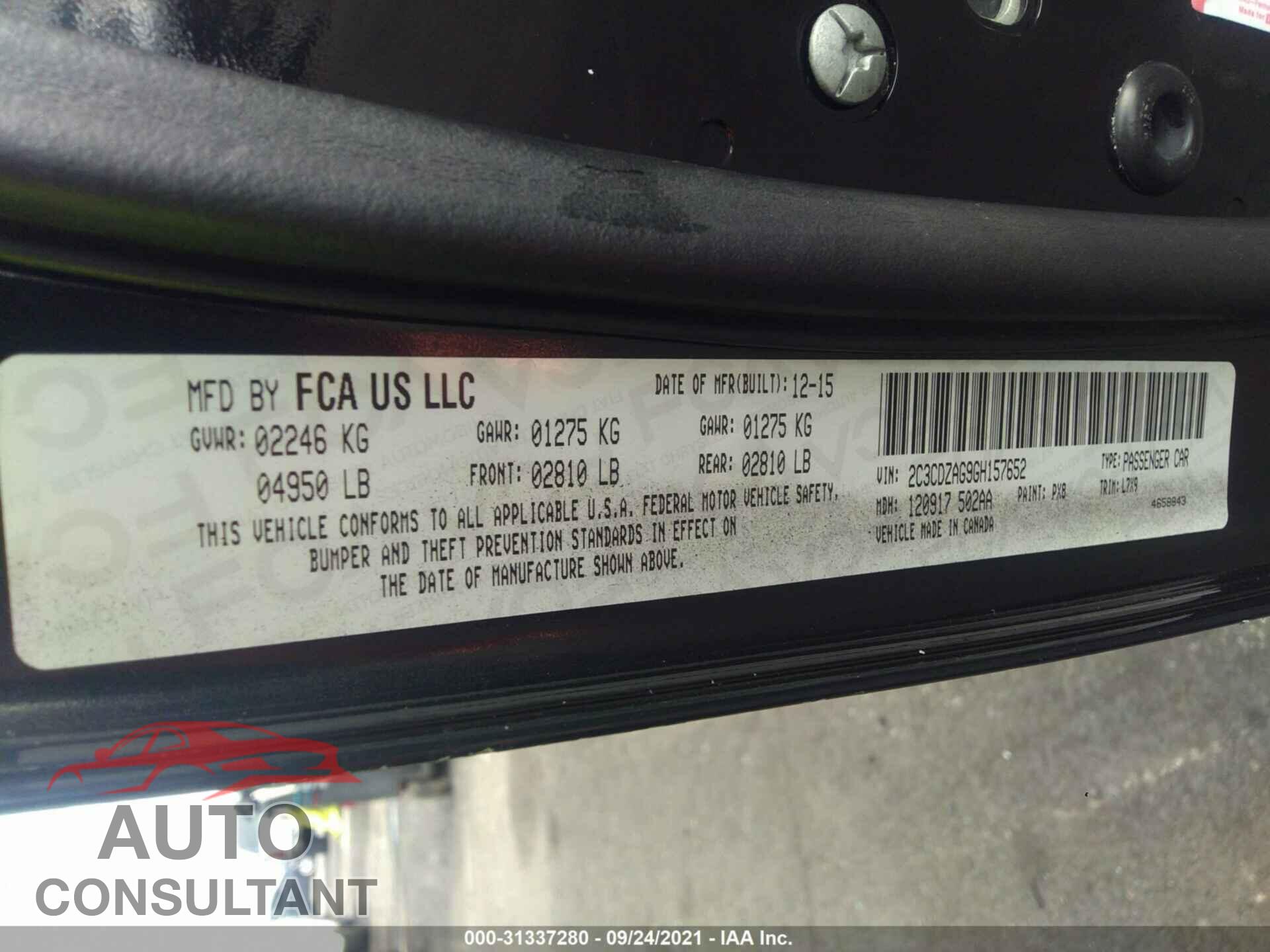 DODGE CHALLENGER 2016 - 2C3CDZAG9GH157652