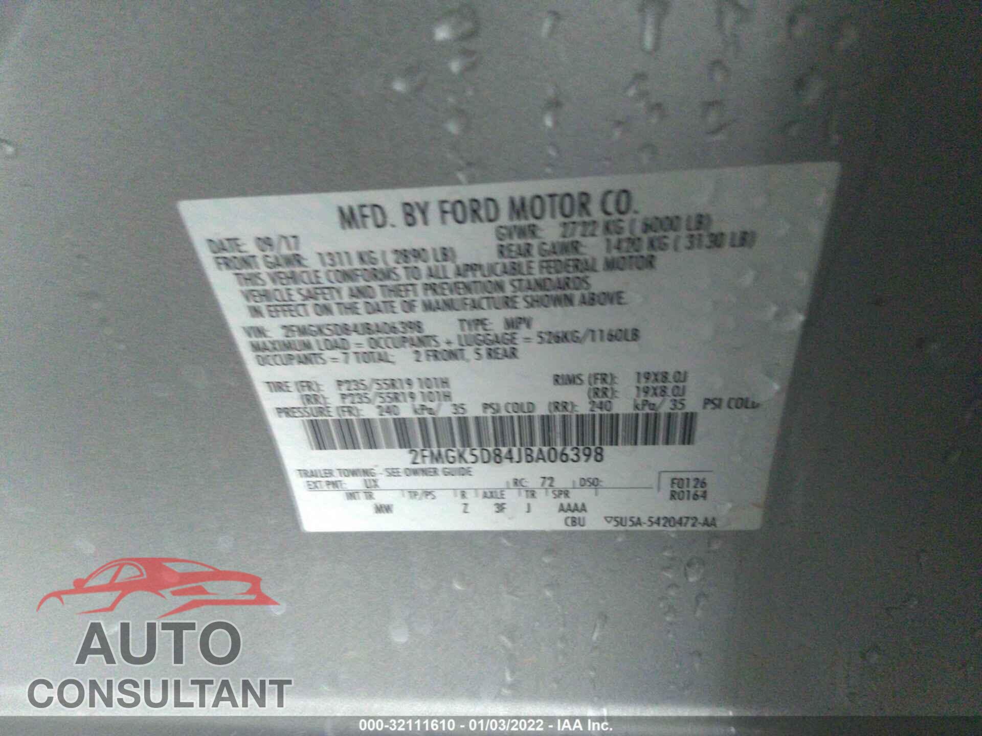 FORD FLEX 2018 - 2FMGK5D84JBA06398