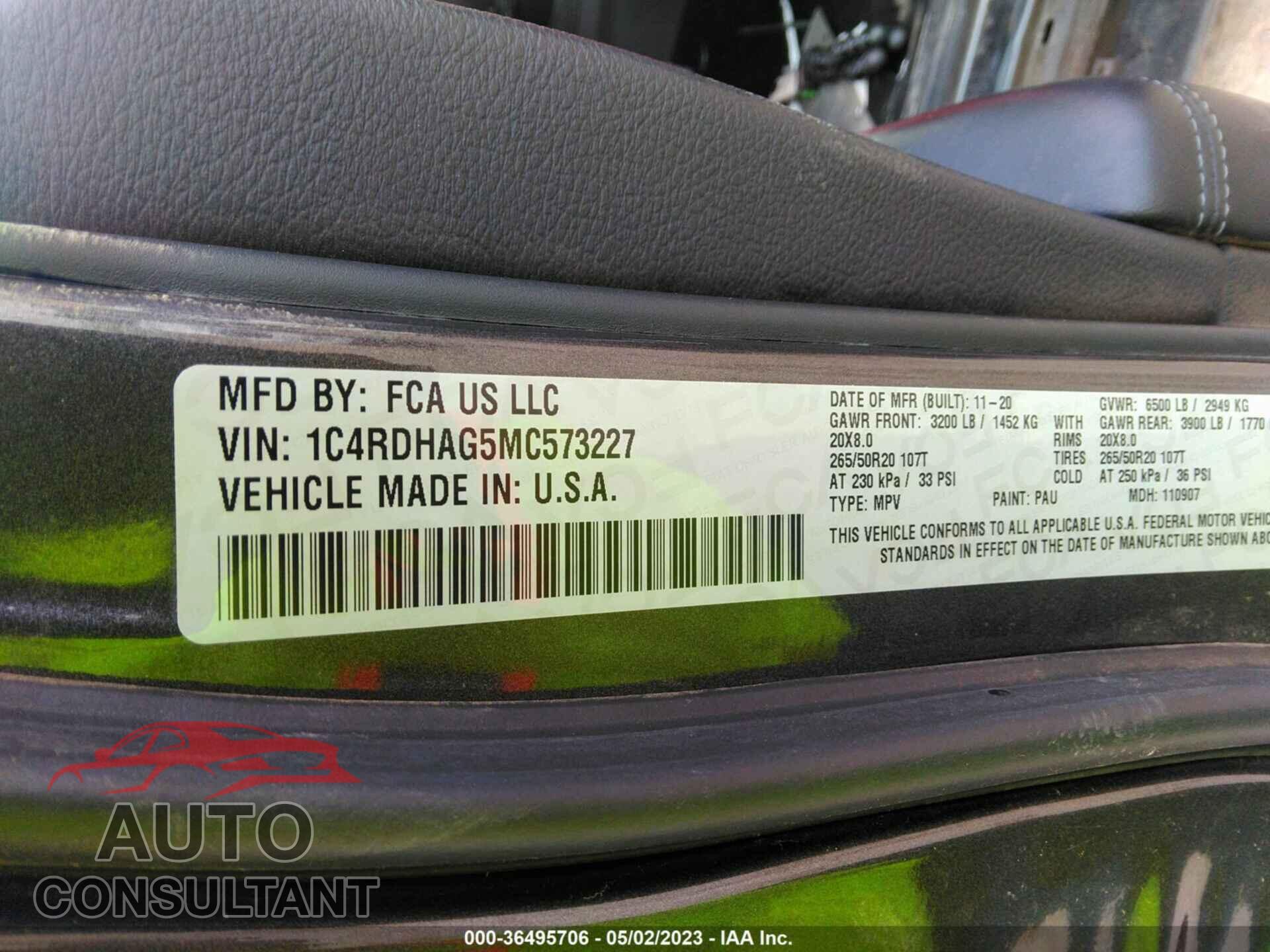 DODGE DURANGO 2021 - 1C4RDHAG5MC573227