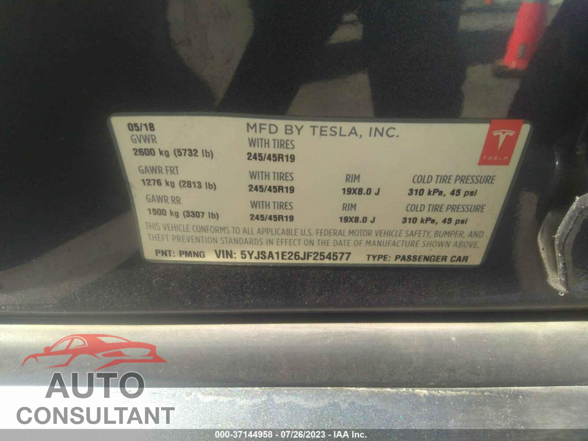 TESLA MODEL S 2018 - 5YJSA1E26JF254577
