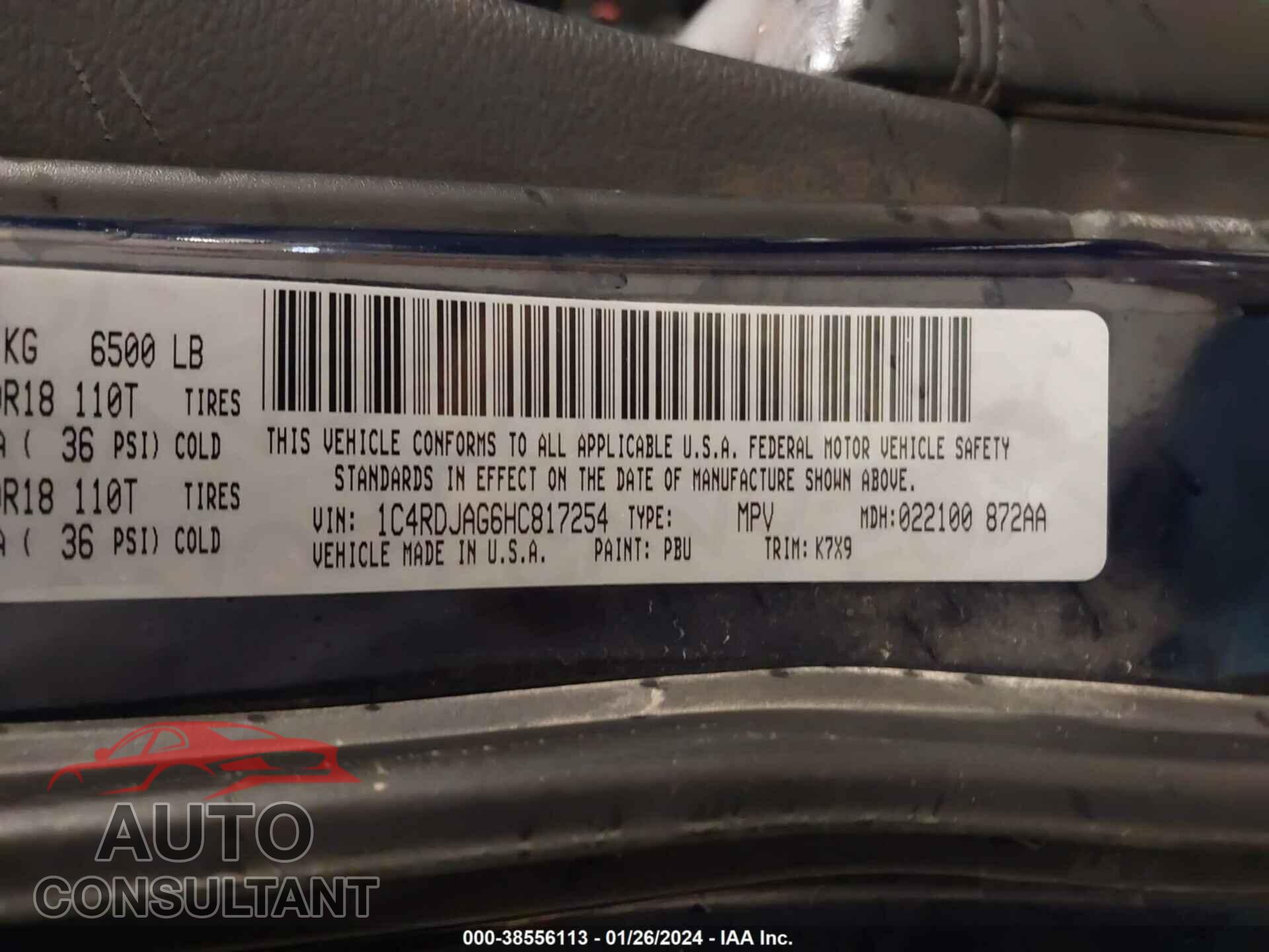 DODGE DURANGO 2017 - 1C4RDJAG6HC817254
