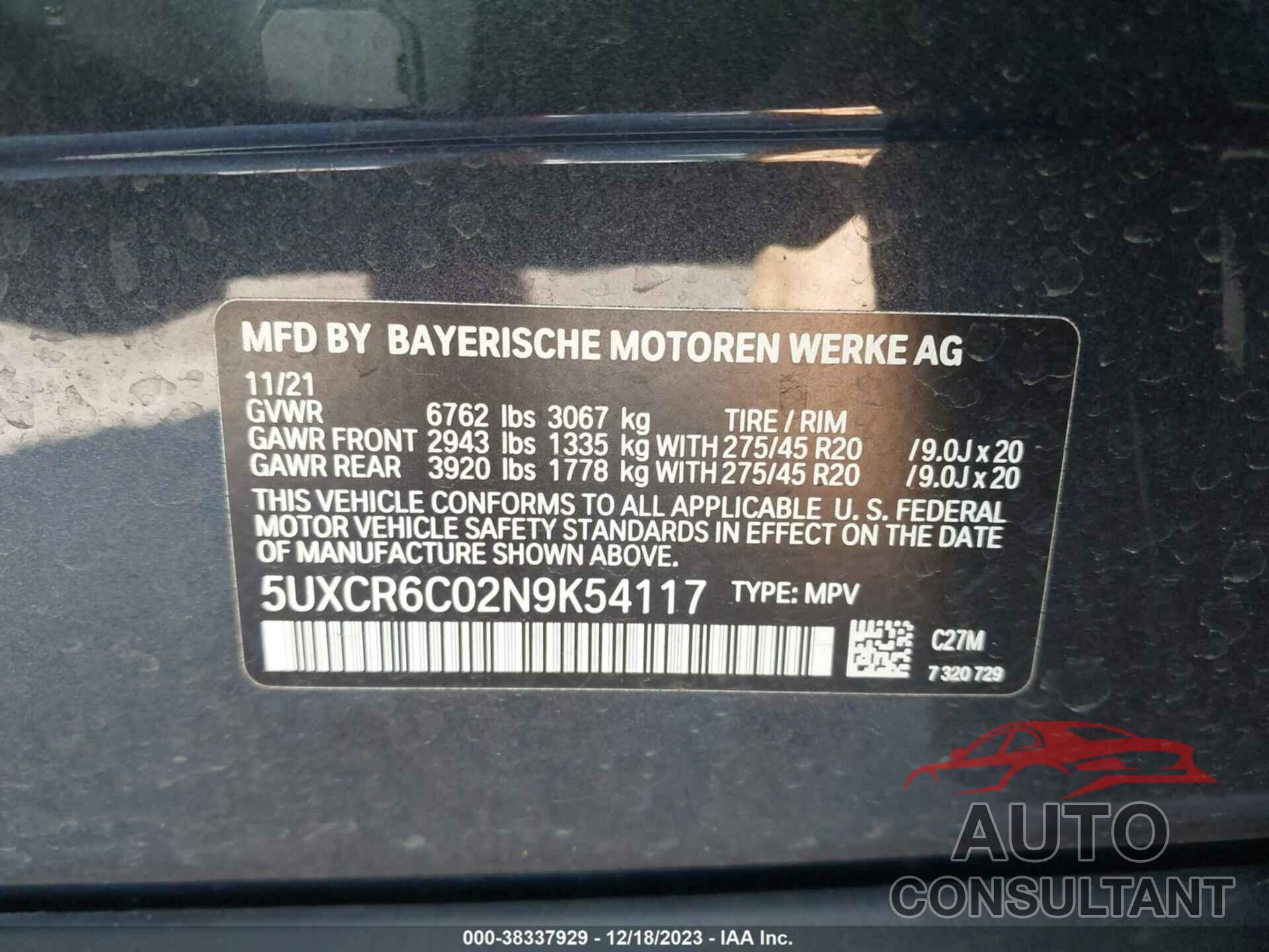BMW X5 2022 - 5UXCR6C02N9K54117